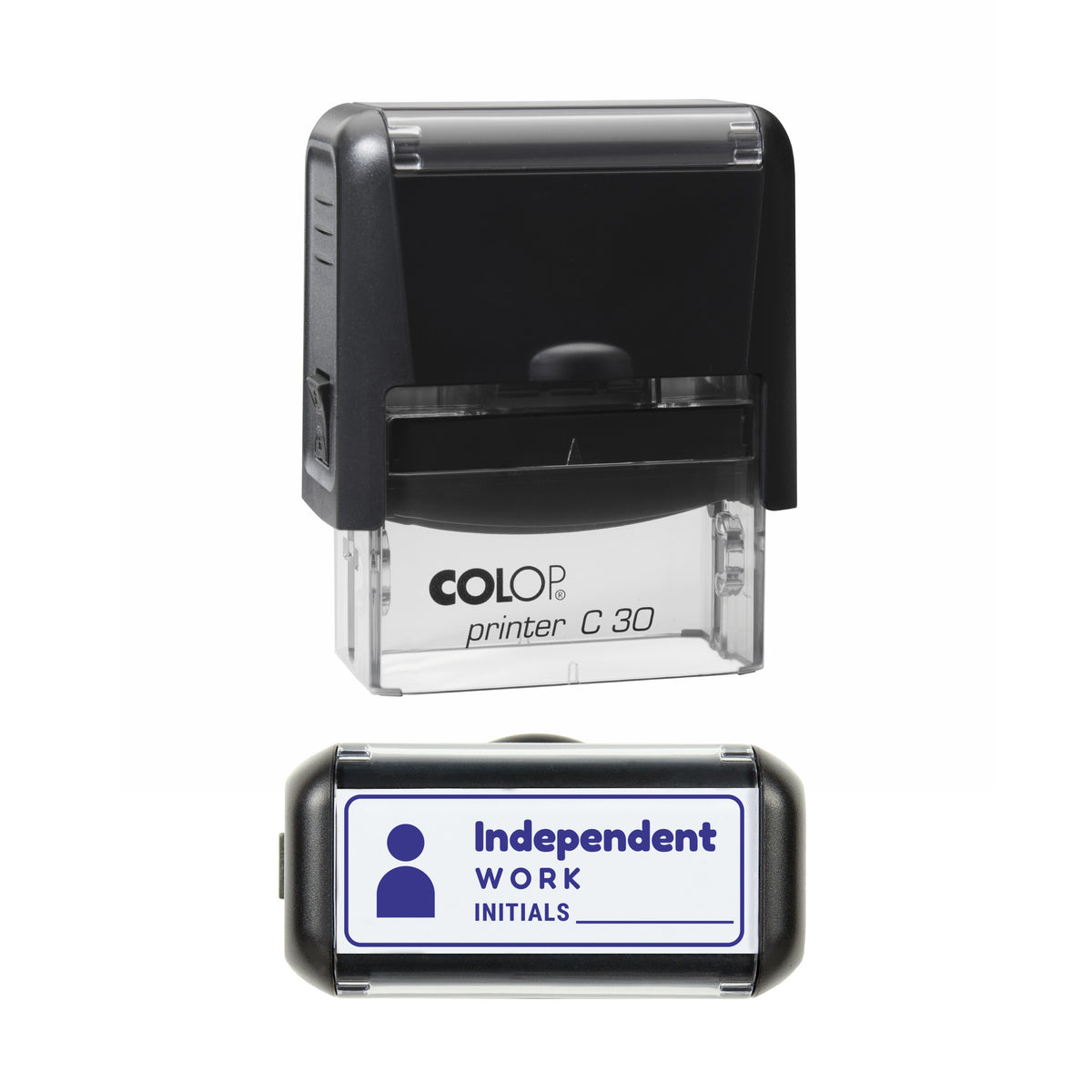 Independent Work Initials Record Stamp, COLOP C30, 45 x 18mm, violet ink