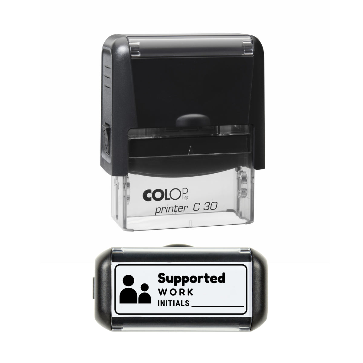 Supported Work Initials Record Stamp, COLOP C30, 45 x 18mm, black ink