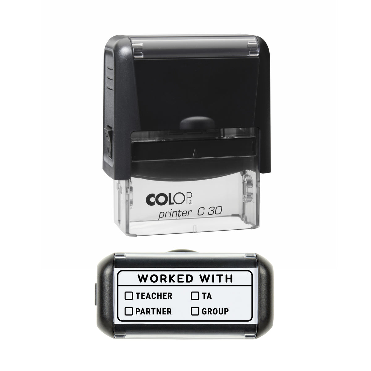 Worked With Support Record Stamp, COLOP C30, 45 x 18mm, black ink