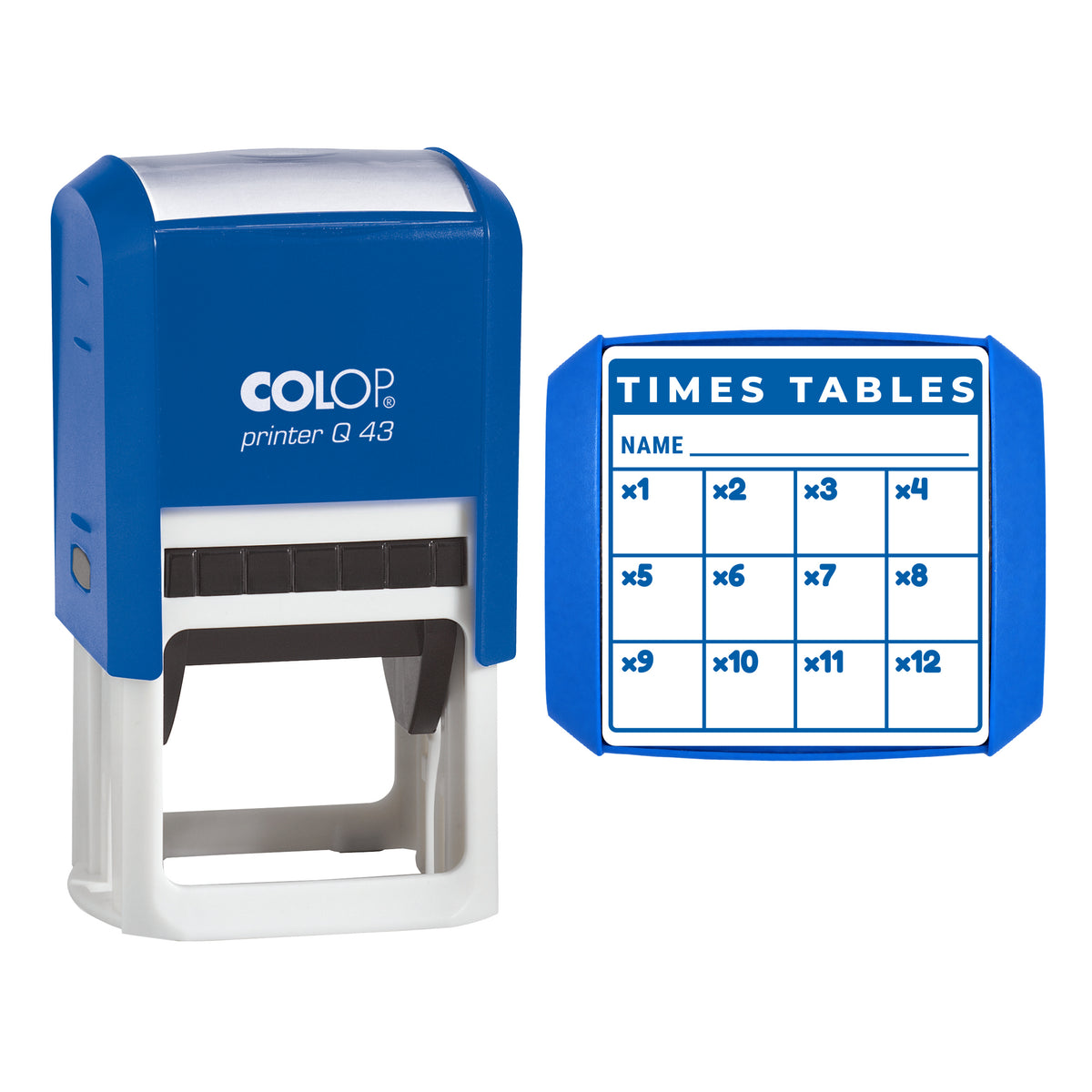 Times Tables Tracker Stamp, COLOP Q43, 43 x 43mm, blue ink