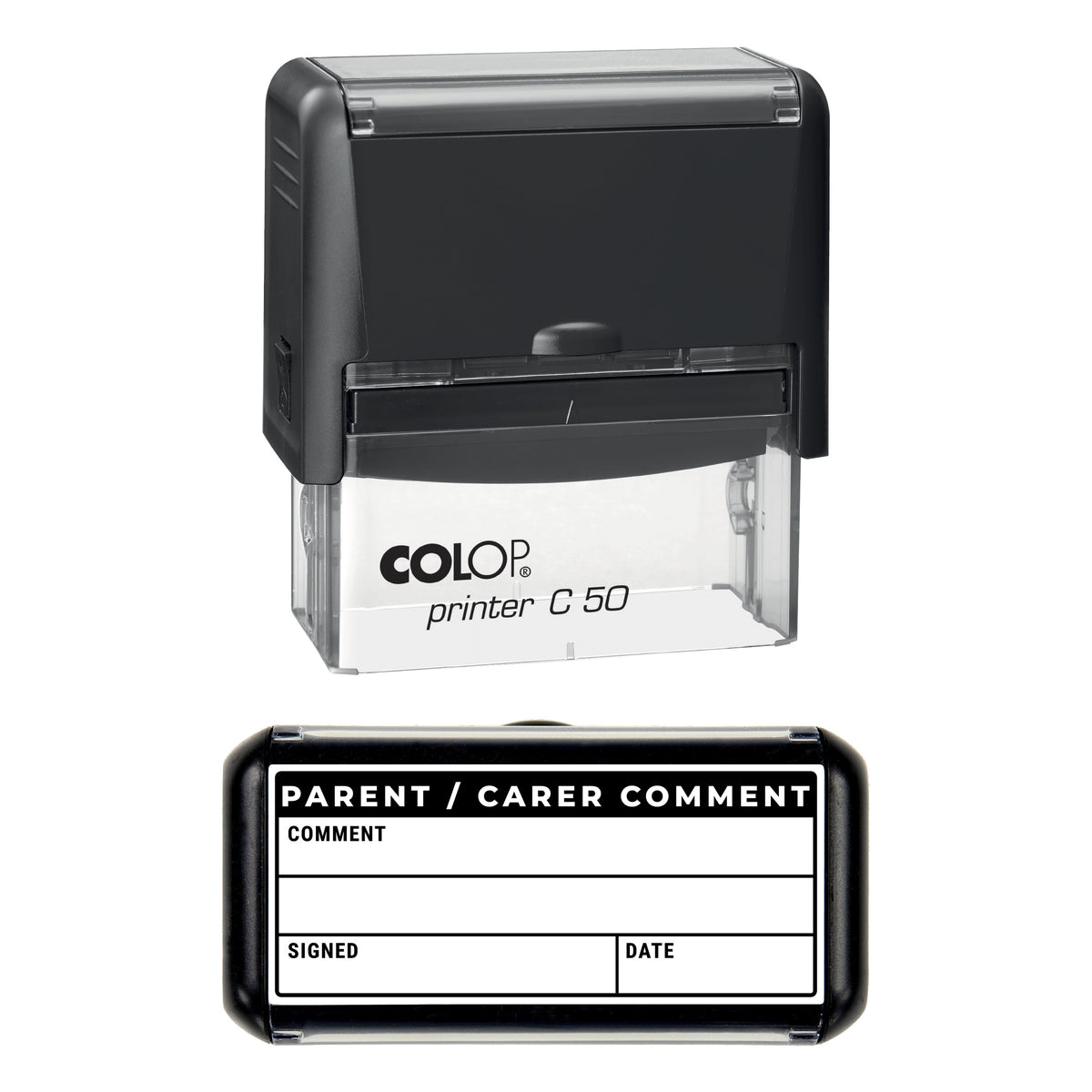 Parent Carer Comment Record Stamp, COLOP C50, 70 x 30mm, black ink