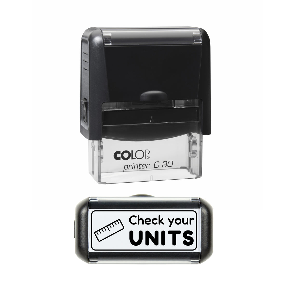 Check Your Units Teacher Stamp, COLOP C30, 45 x 18mm, black ink