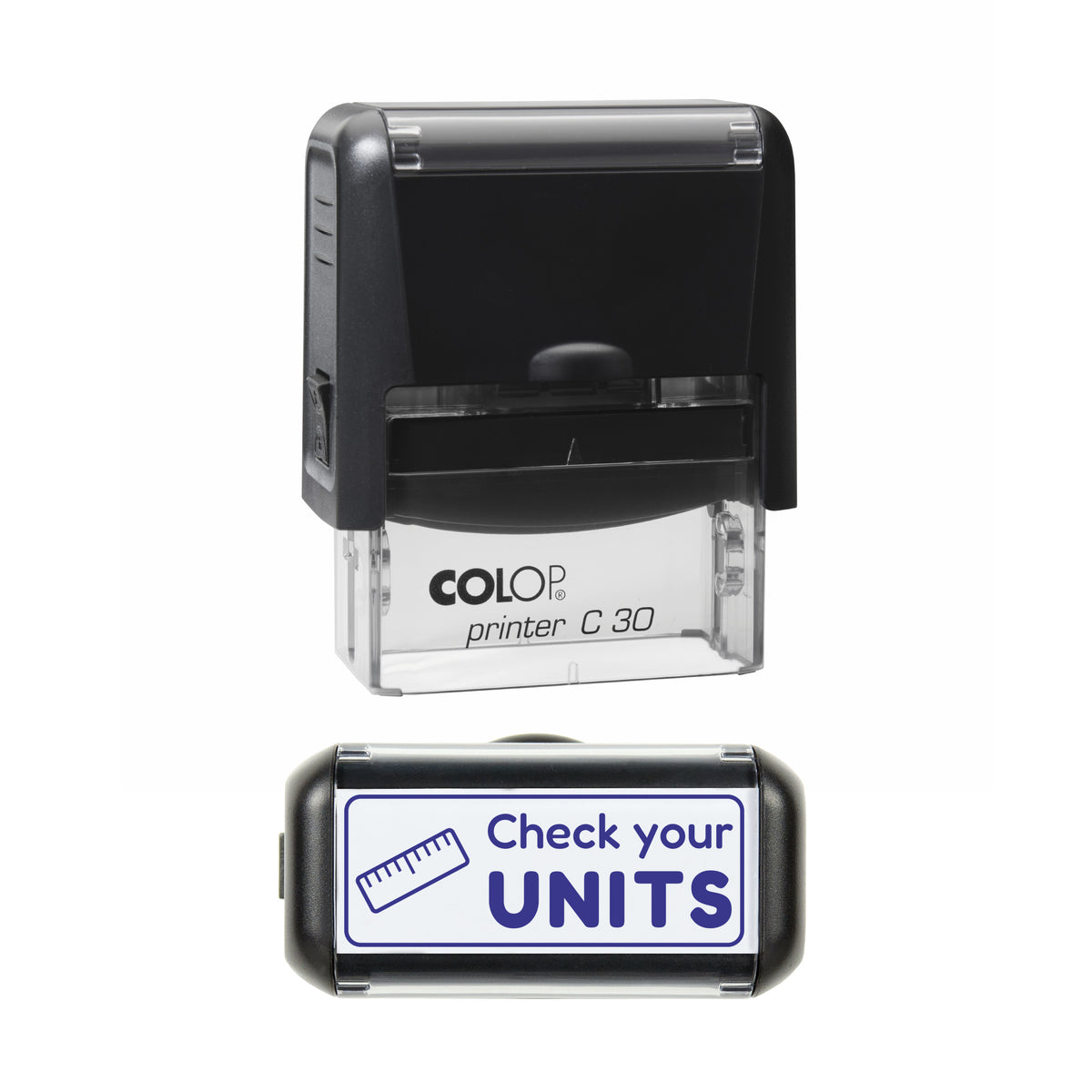 Check Your Units Teacher Stamp, COLOP C30, 45 x 18mm, violet ink