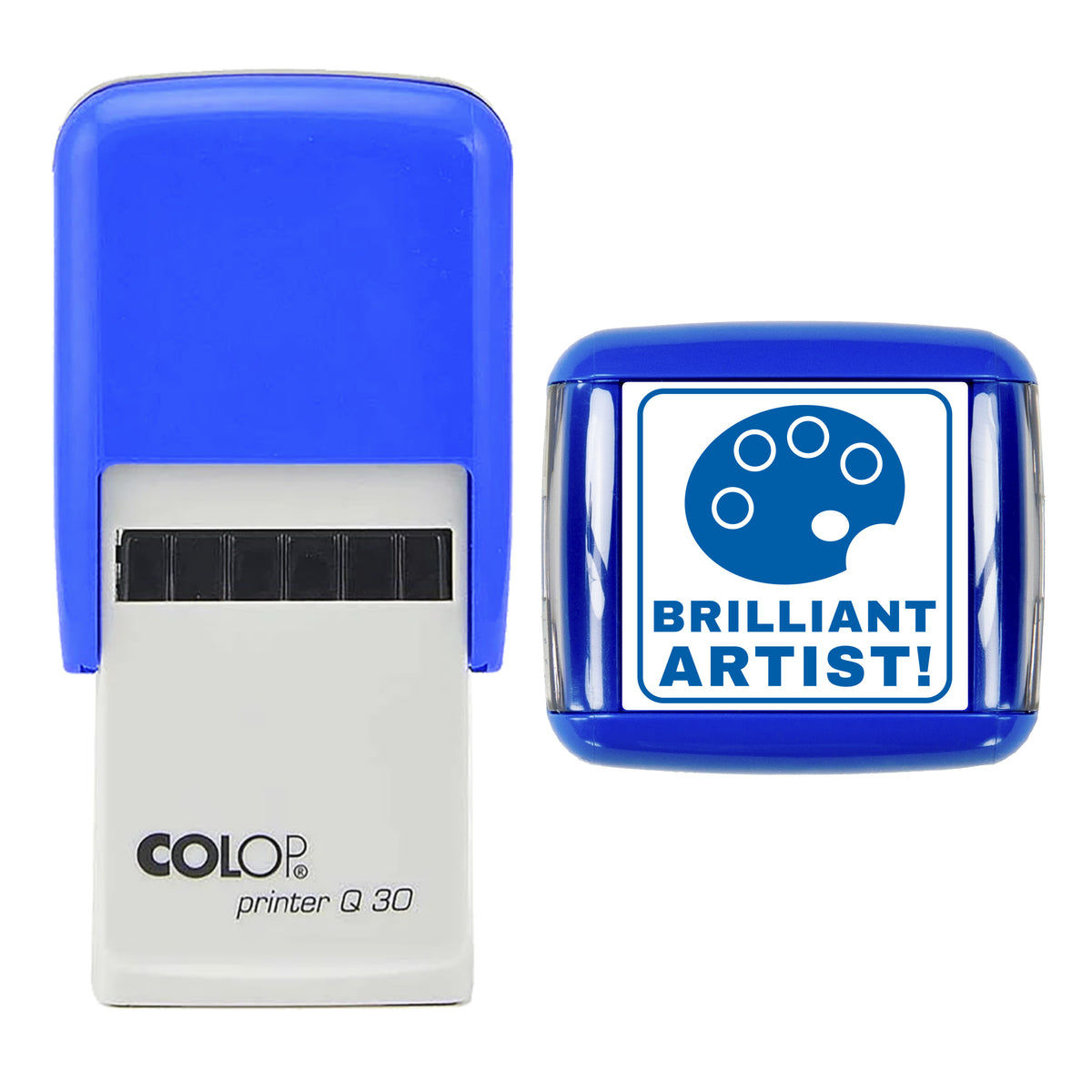 Brilliant Artist Teacher Reward Stamp, COLOP Q30, 30 x 30mm, blue ink
