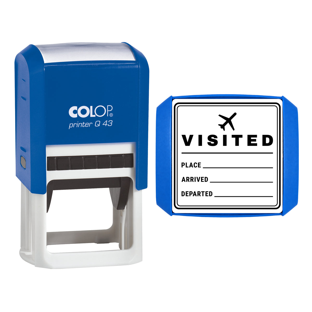 Travel Visited Journal Stamp, COLOP Q43, 43 x 43mm, black ink