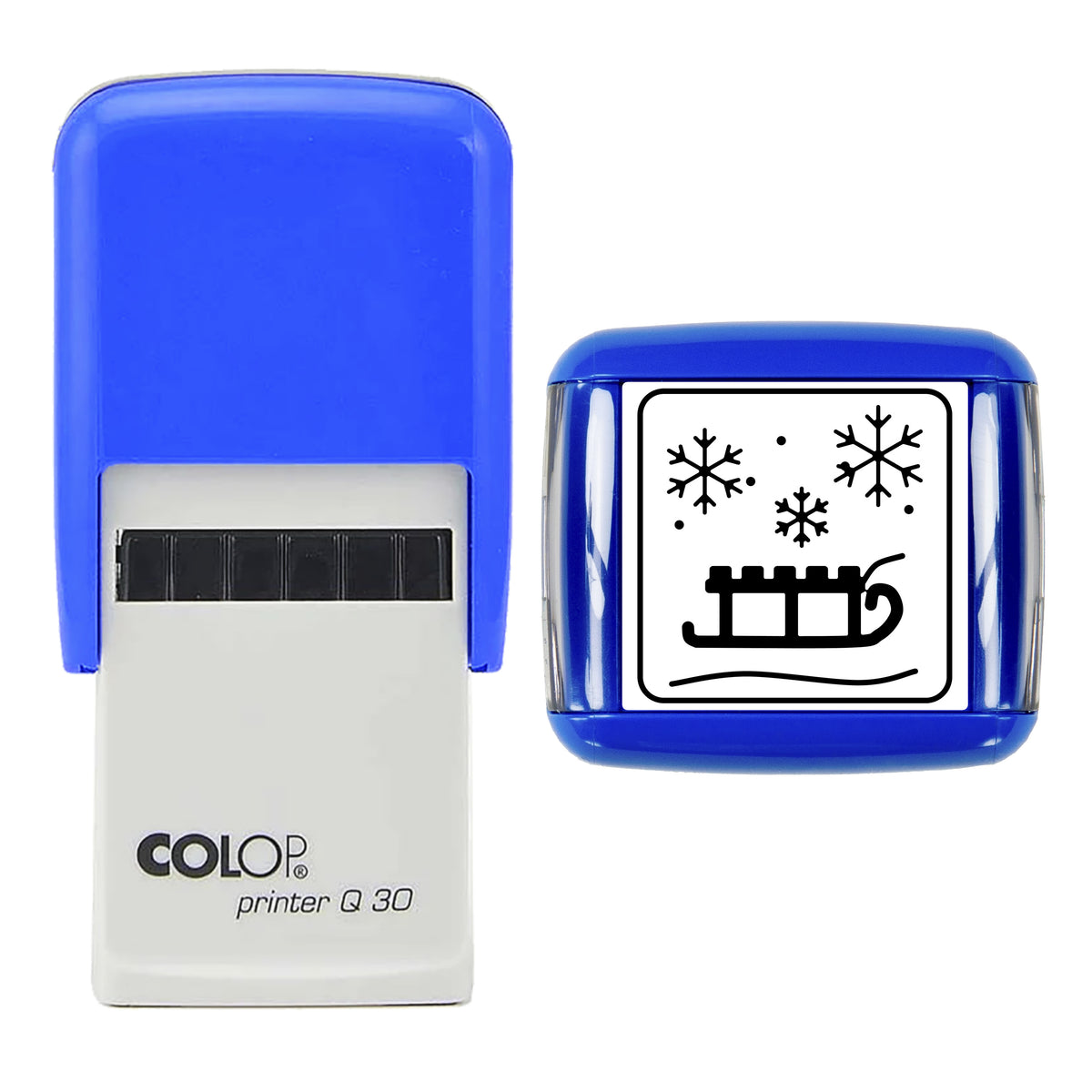 Vintage Sledge in Snow Christmas Art Stamp, COLOP Q30, 30 x 30mm, black ink