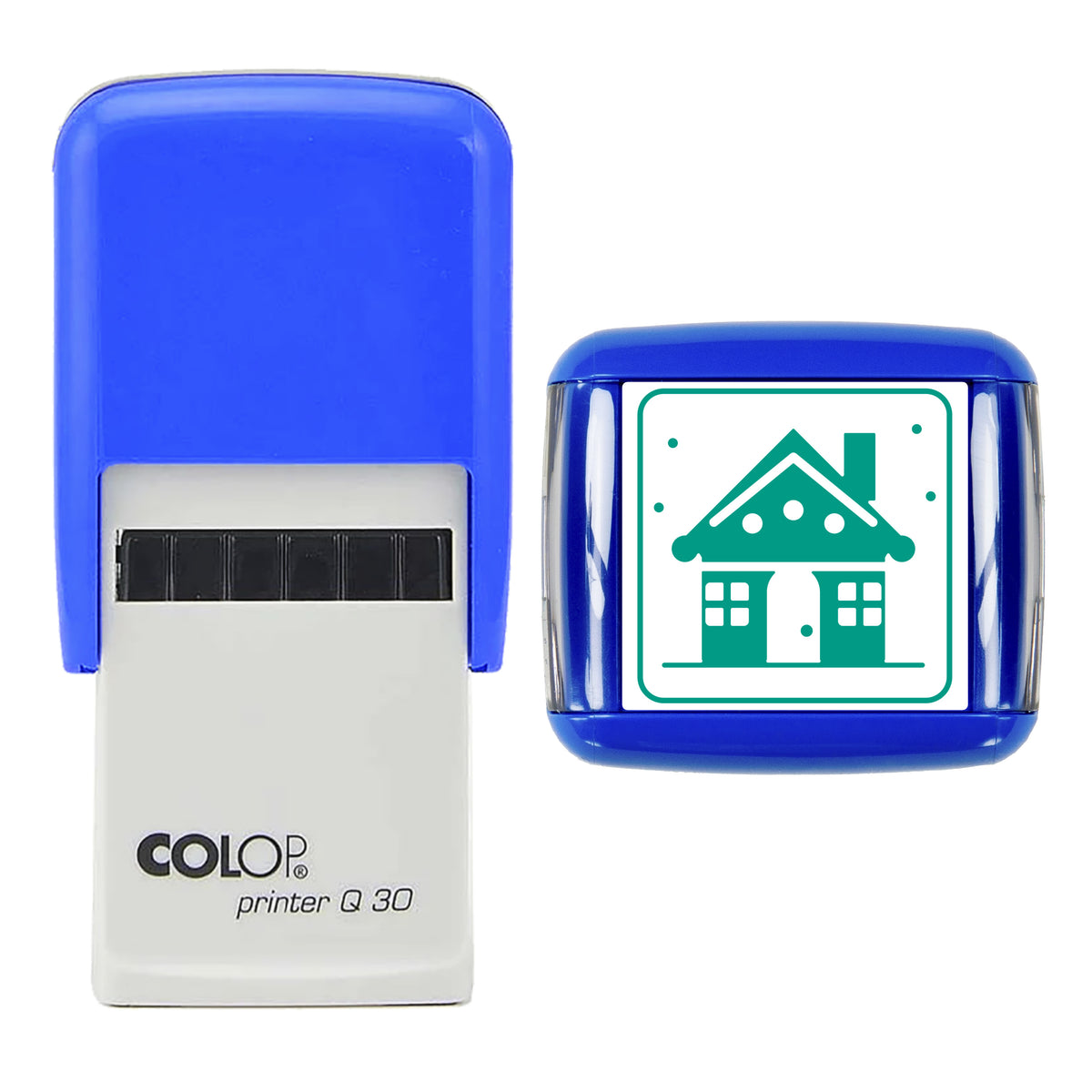 Gingerbread House Christmas Art Stamp, COLOP Q30, 30 x 30mm, green ink