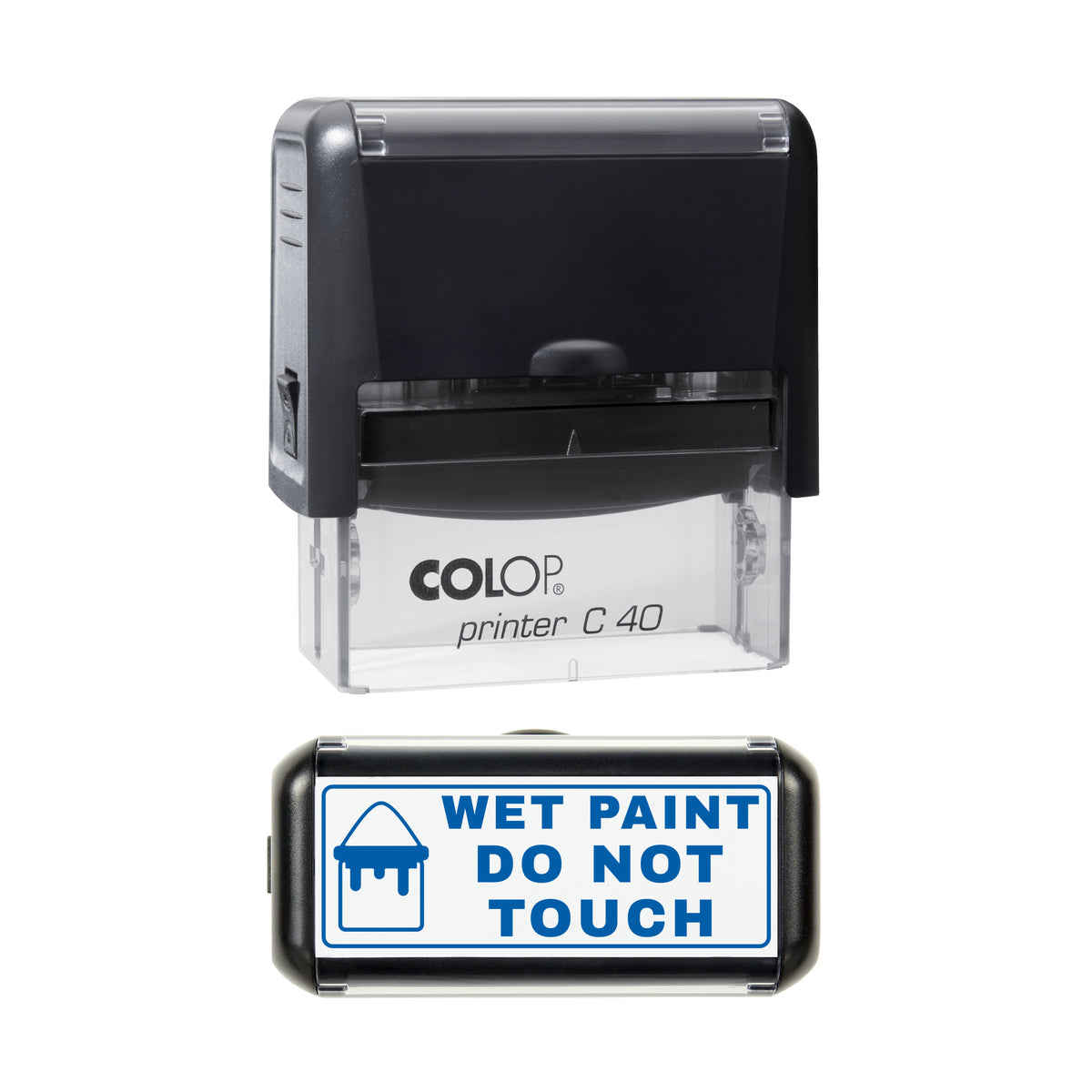 Wet Paint Do Not Touch Stamp, COLOP C40, 58 x 22mm, blue ink