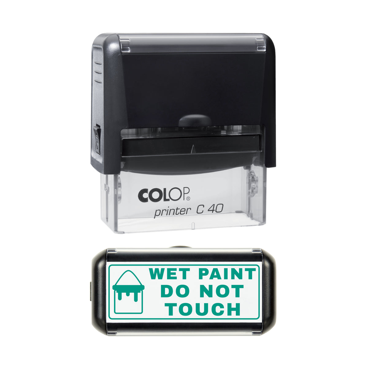 Wet Paint Do Not Touch Stamp, COLOP C40, 58 x 22mm, green ink
