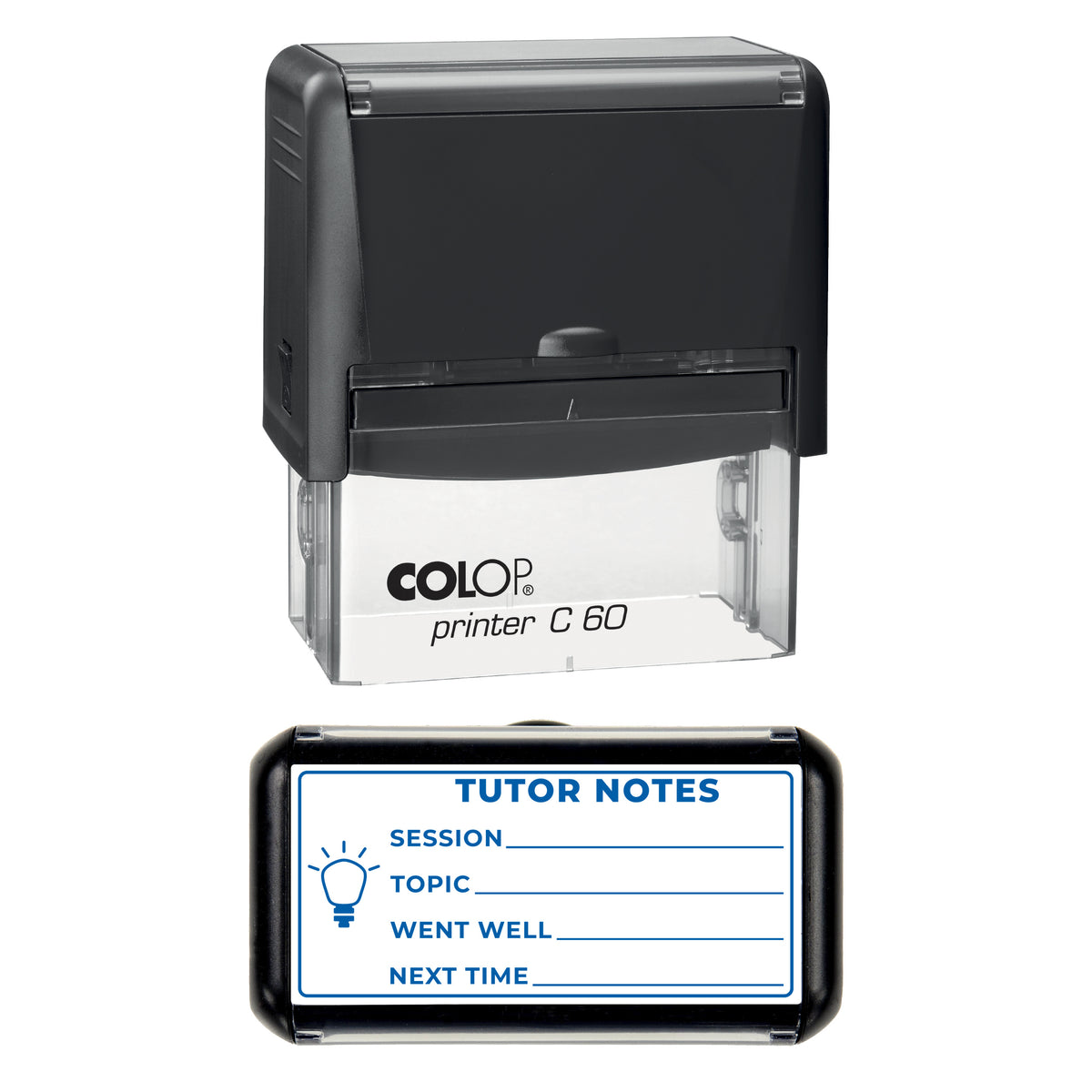Tutor Notes Session Record Stamp, COLOP C60, 77 x 36mm, blue ink