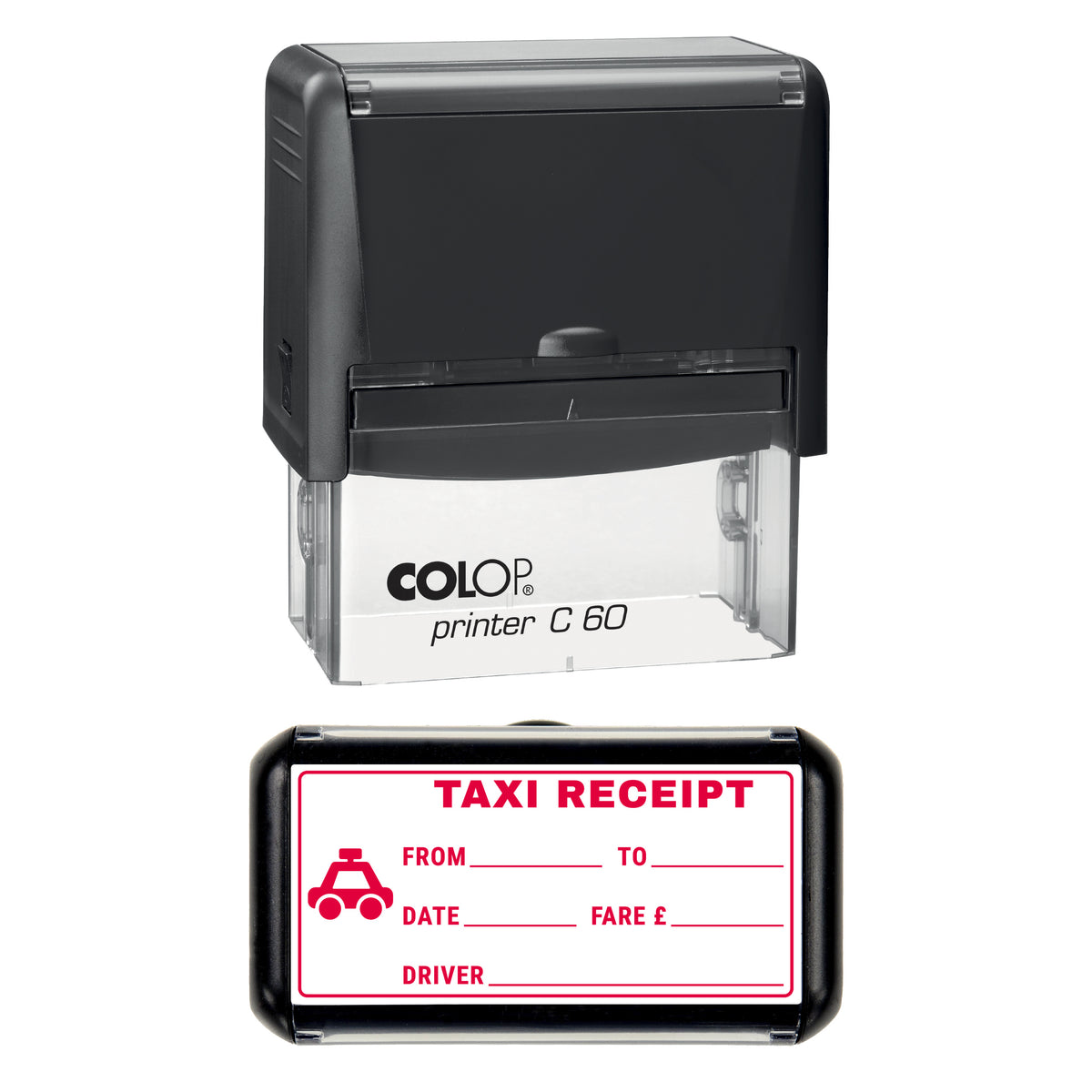 Taxi Receipt Stamp, COLOP C60, 77 x 36mm, red ink