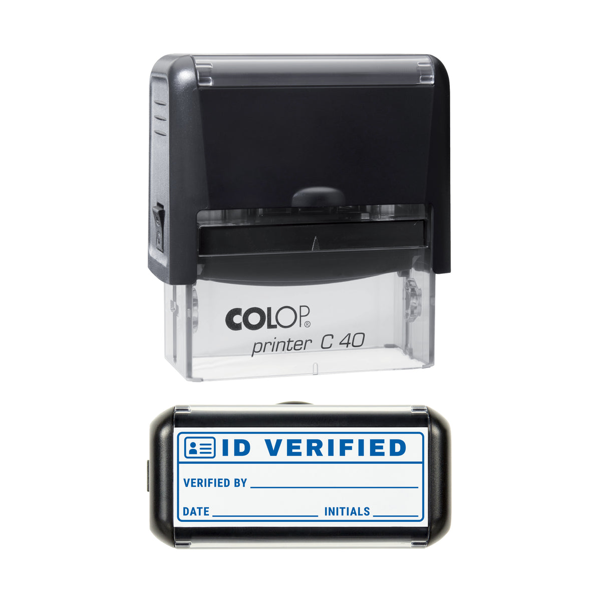 ID Verified Record Stamp, COLOP C40, 58 x 22mm, blue ink