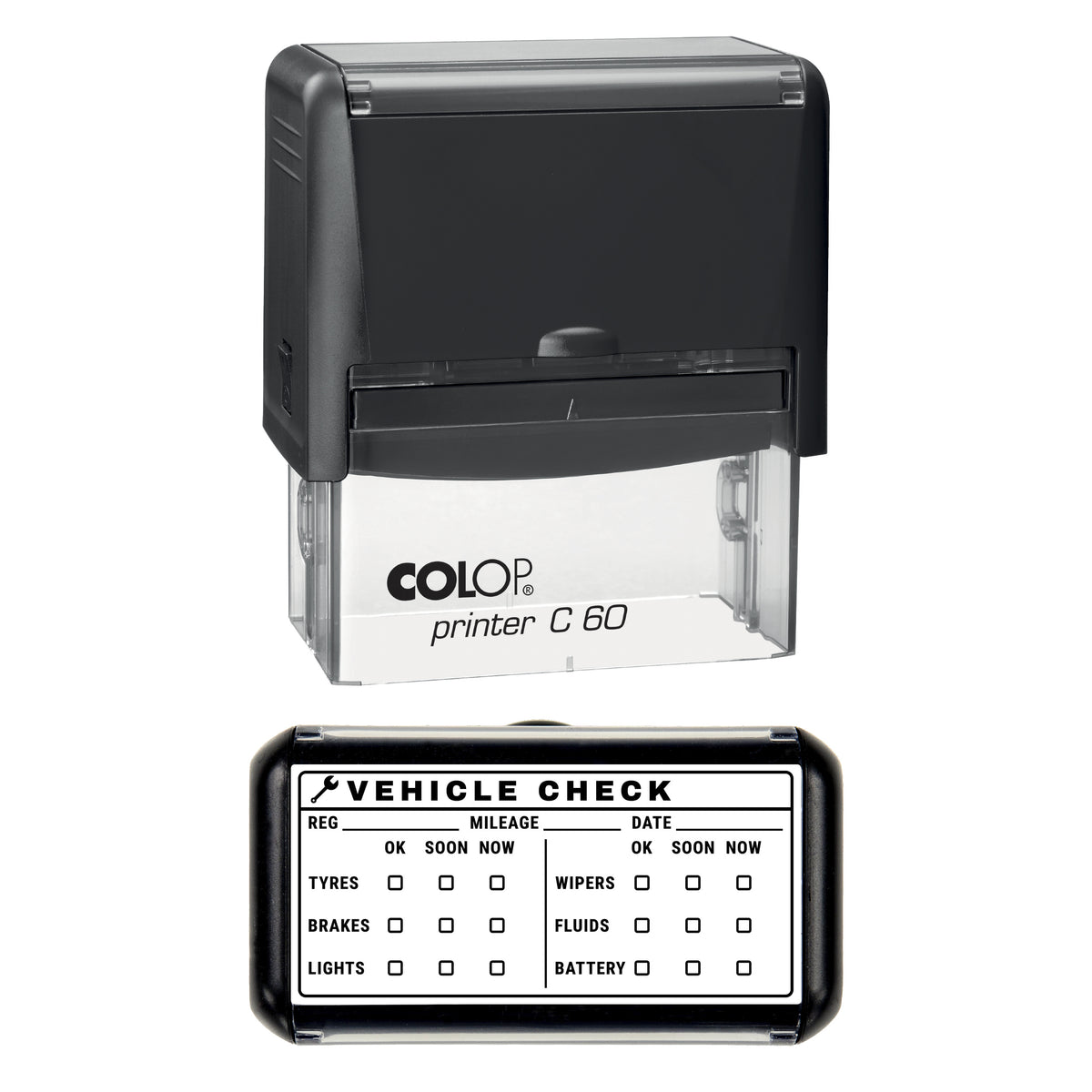Vehicle Check Record Stamp, COLOP C60, 77 x 36mm, black ink