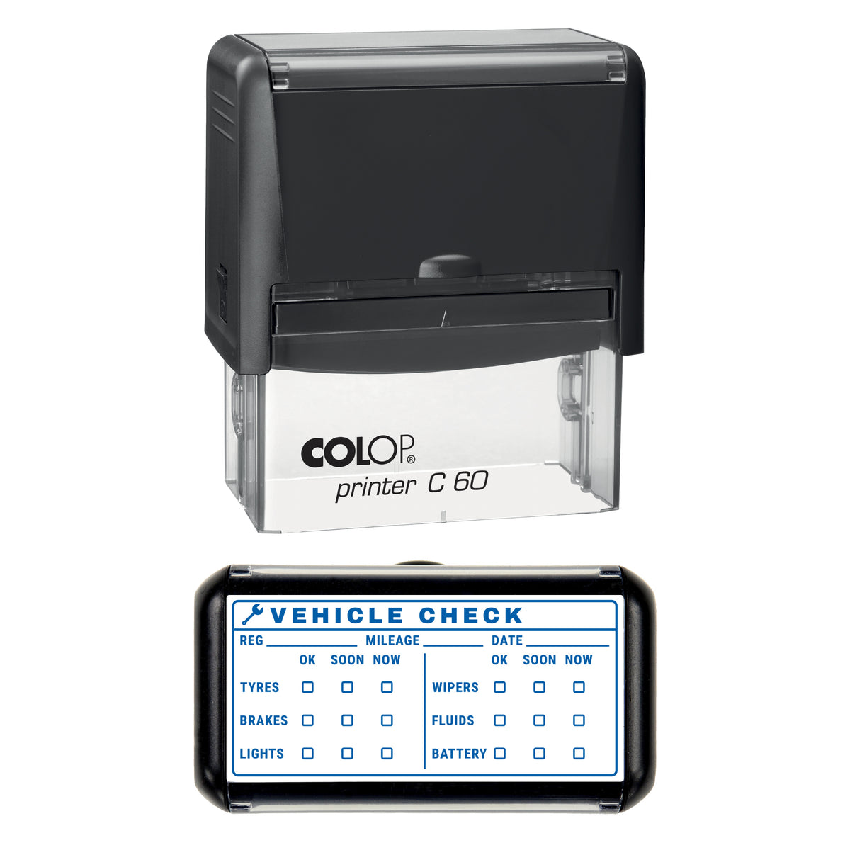Vehicle Check Record Stamp, COLOP C60, 77 x 36mm, blue ink