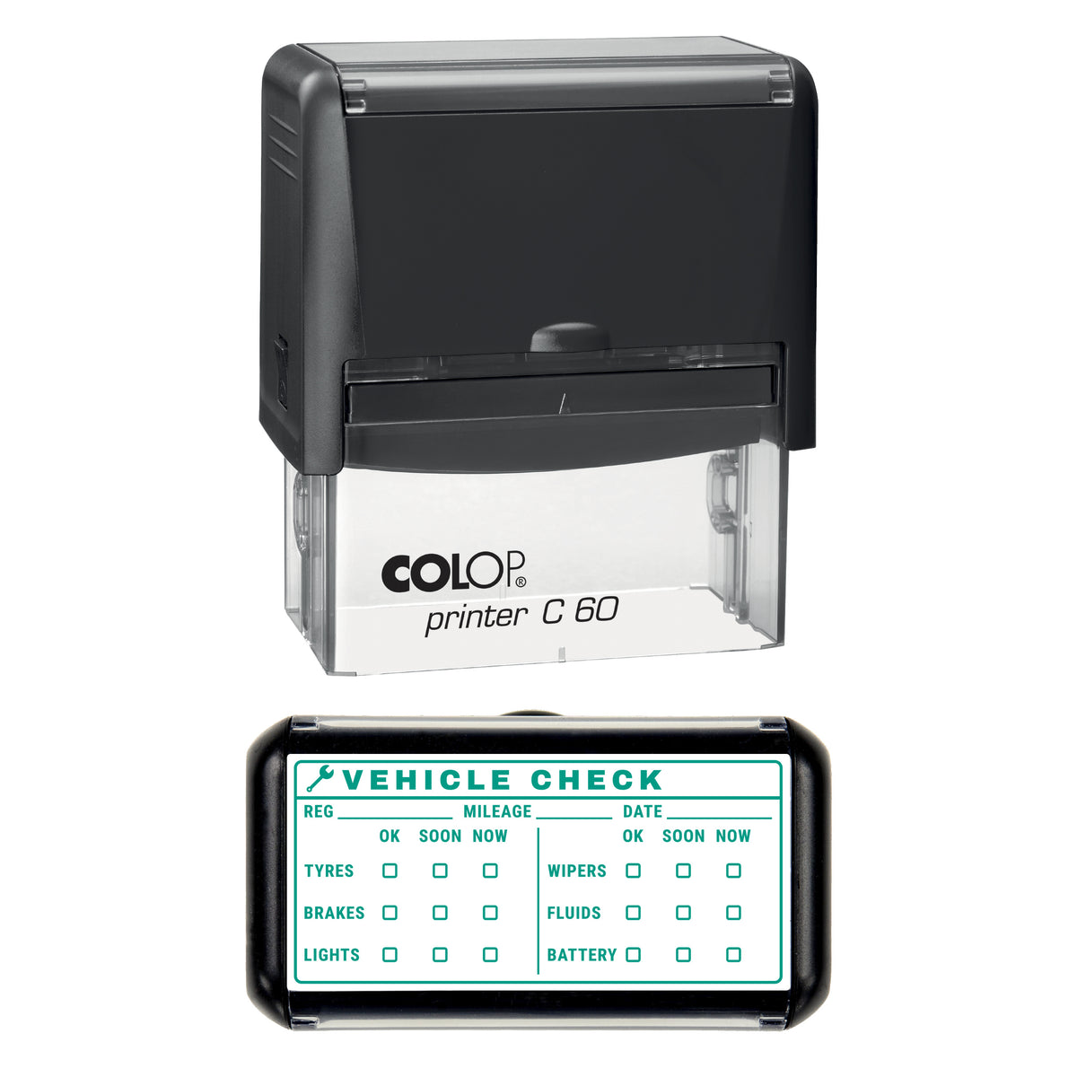 Vehicle Check Record Stamp, COLOP C60, 77 x 36mm, green ink