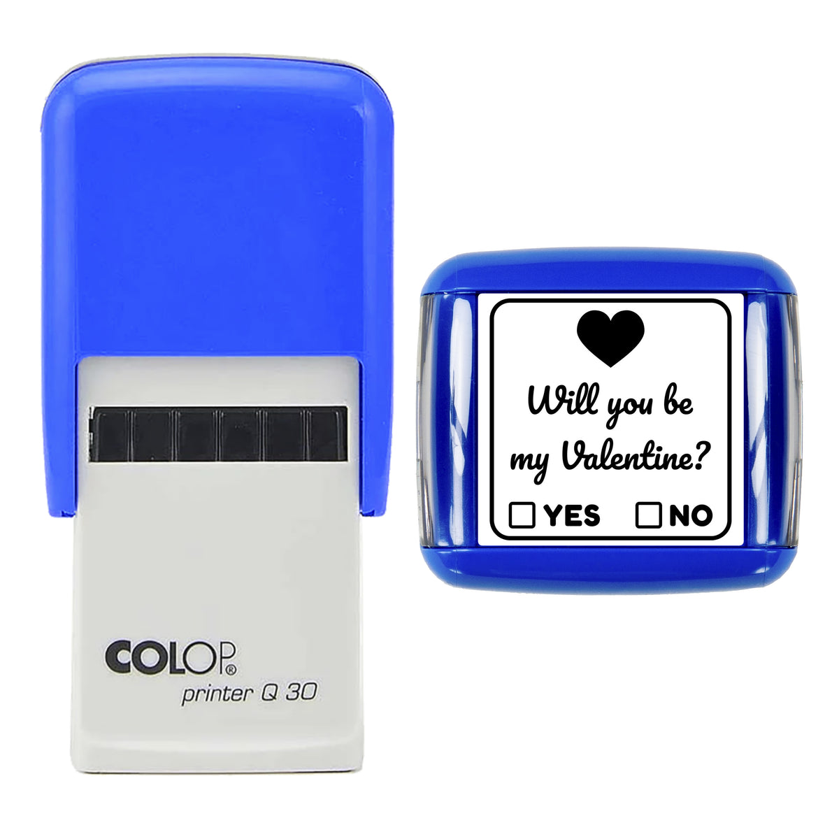 Will You Be My Valentine Stamp, COLOP Q30, 30 x 30mm, black ink