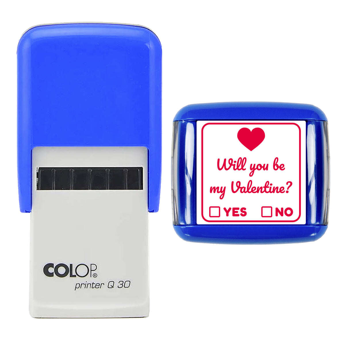 Will You Be My Valentine Stamp, COLOP Q30, 30 x 30mm, red ink