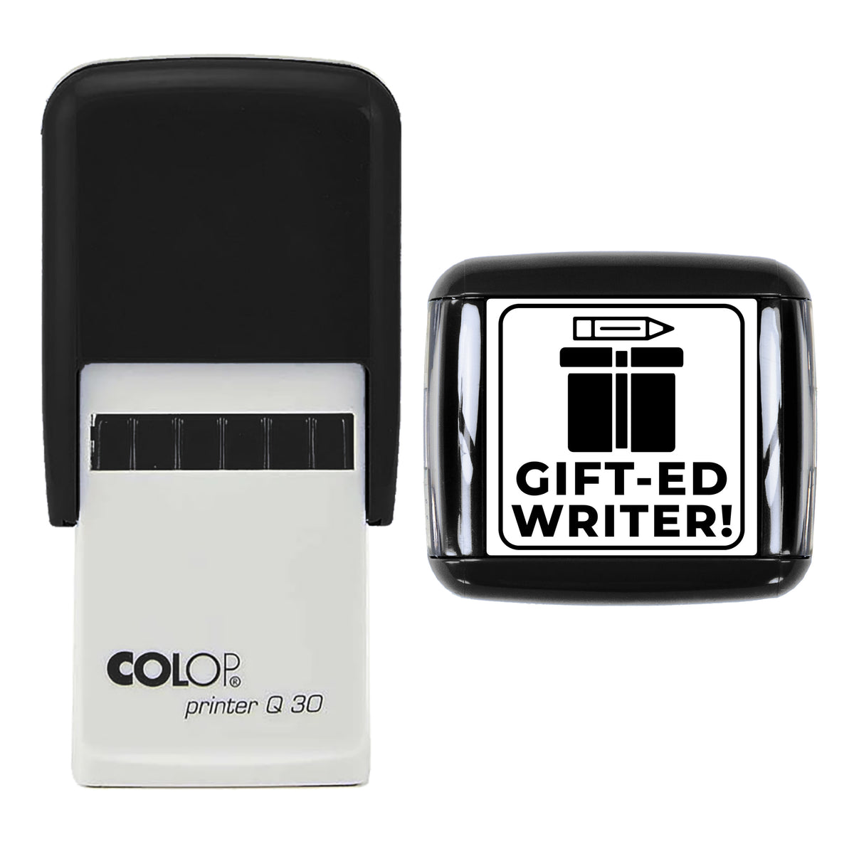 Gift-ed Writer Christmas Reward Stamp, COLOP Q30, 30 x 30mm, black ink