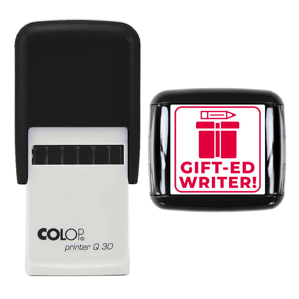 Gift-ed Writer Christmas Reward Stamp, COLOP Q30, 30 x 30mm, red ink