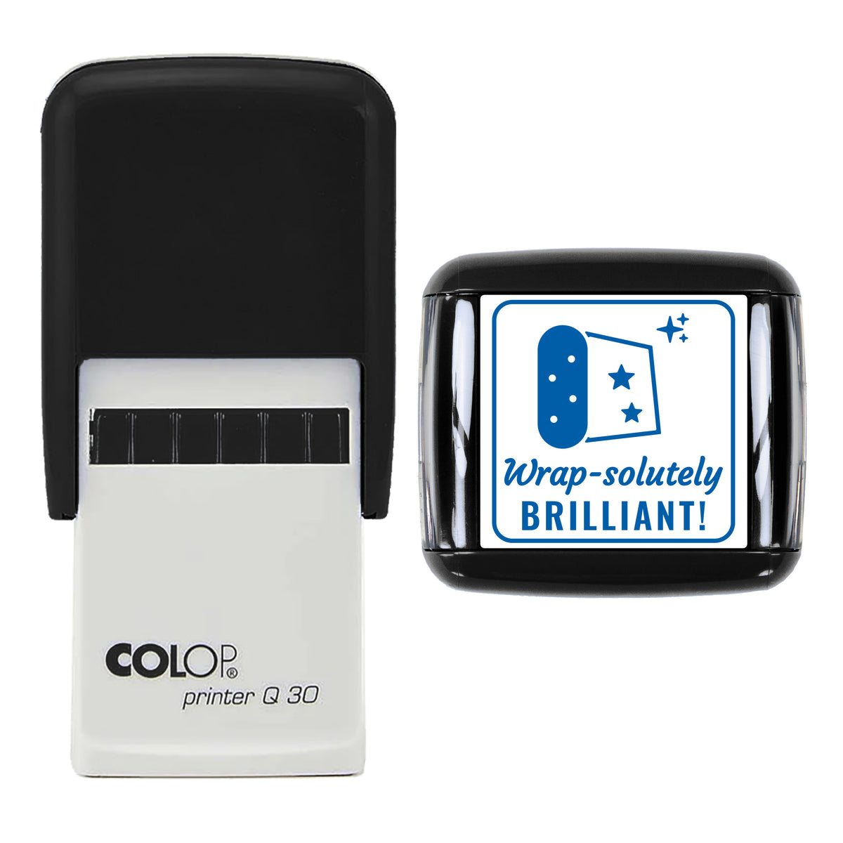 Wrap-solutely Brilliant Christmas Reward Stamp, COLOP Q30, 30 x 30mm, blue ink