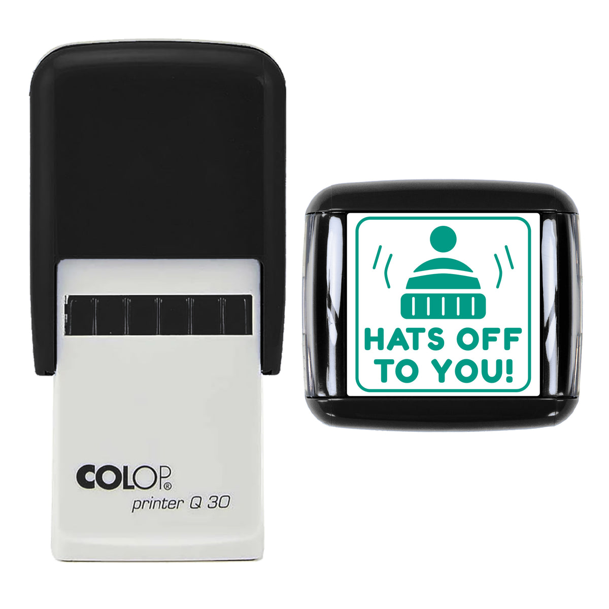 Hats Off to You Christmas Reward Stamp, COLOP Q30, 30 x 30mm, green ink