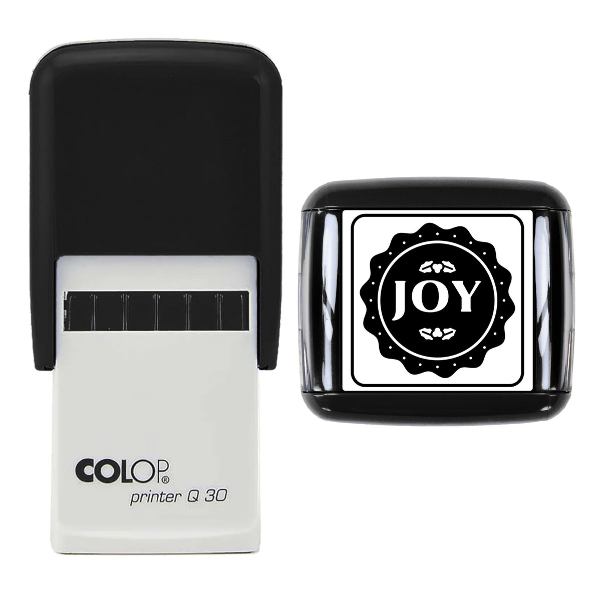 Joy Christmas Wax Seal Style Stamp, COLOP Q30, 30 x 30mm, black ink
