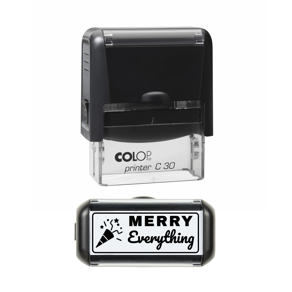 Merry Everything Christmas Greeting Stamp, COLOP C30, 45 x 18mm, black ink