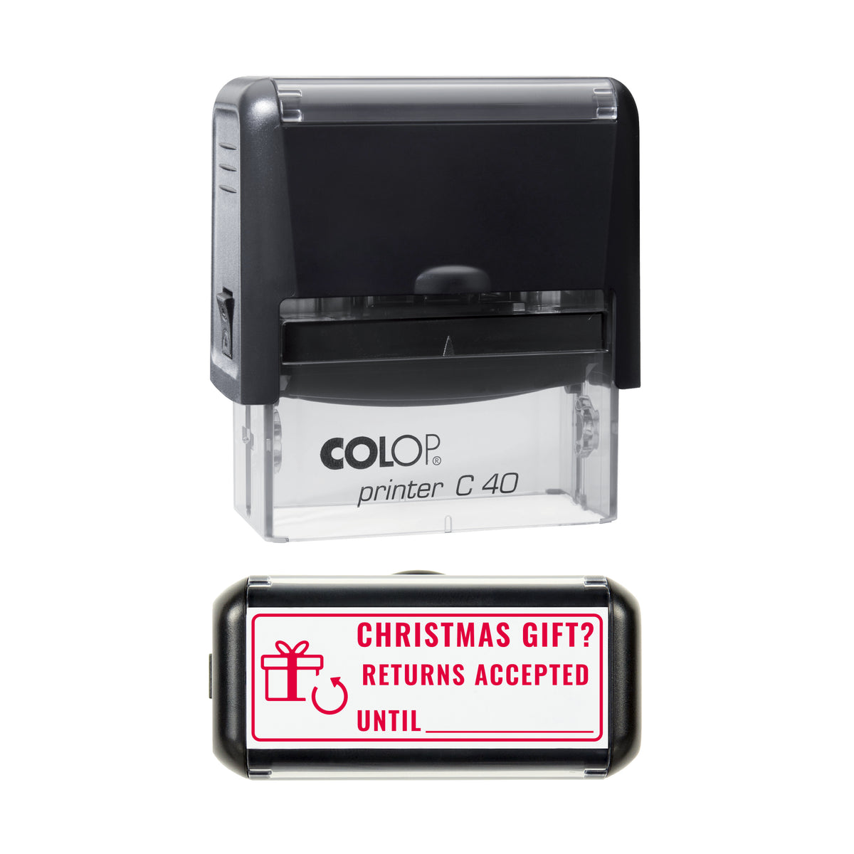 Christmas Gift Returns Until Stamp, COLOP C40, 58 x 22mm, red ink