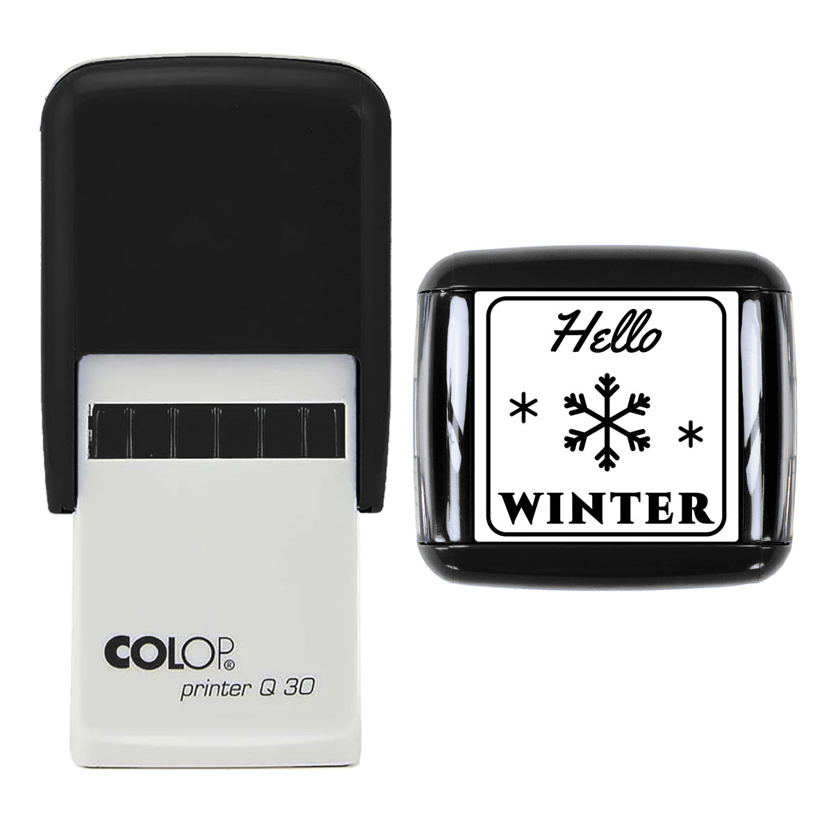 Hello Winter Snowflake Stamp, COLOP Q30, 30 x 30mm, black ink