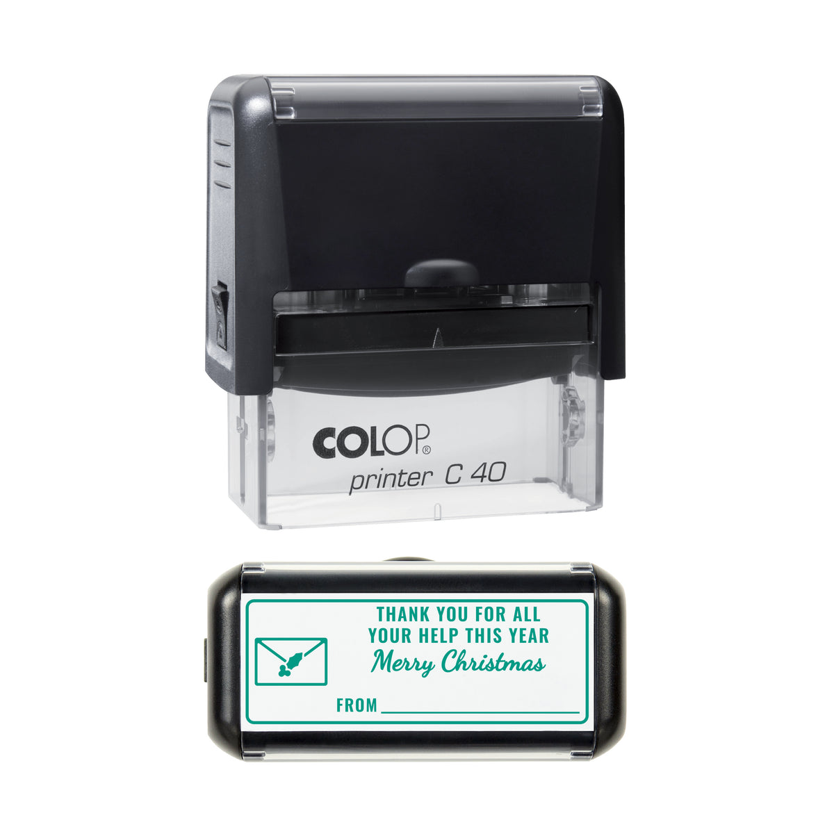 Thank You for Your Help Christmas Stamp, COLOP C40, 58 x 22mm, green ink