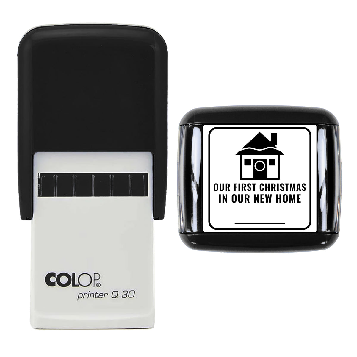Our First Christmas in Our New Home Stamp, COLOP Q30, 30 x 30mm, black ink