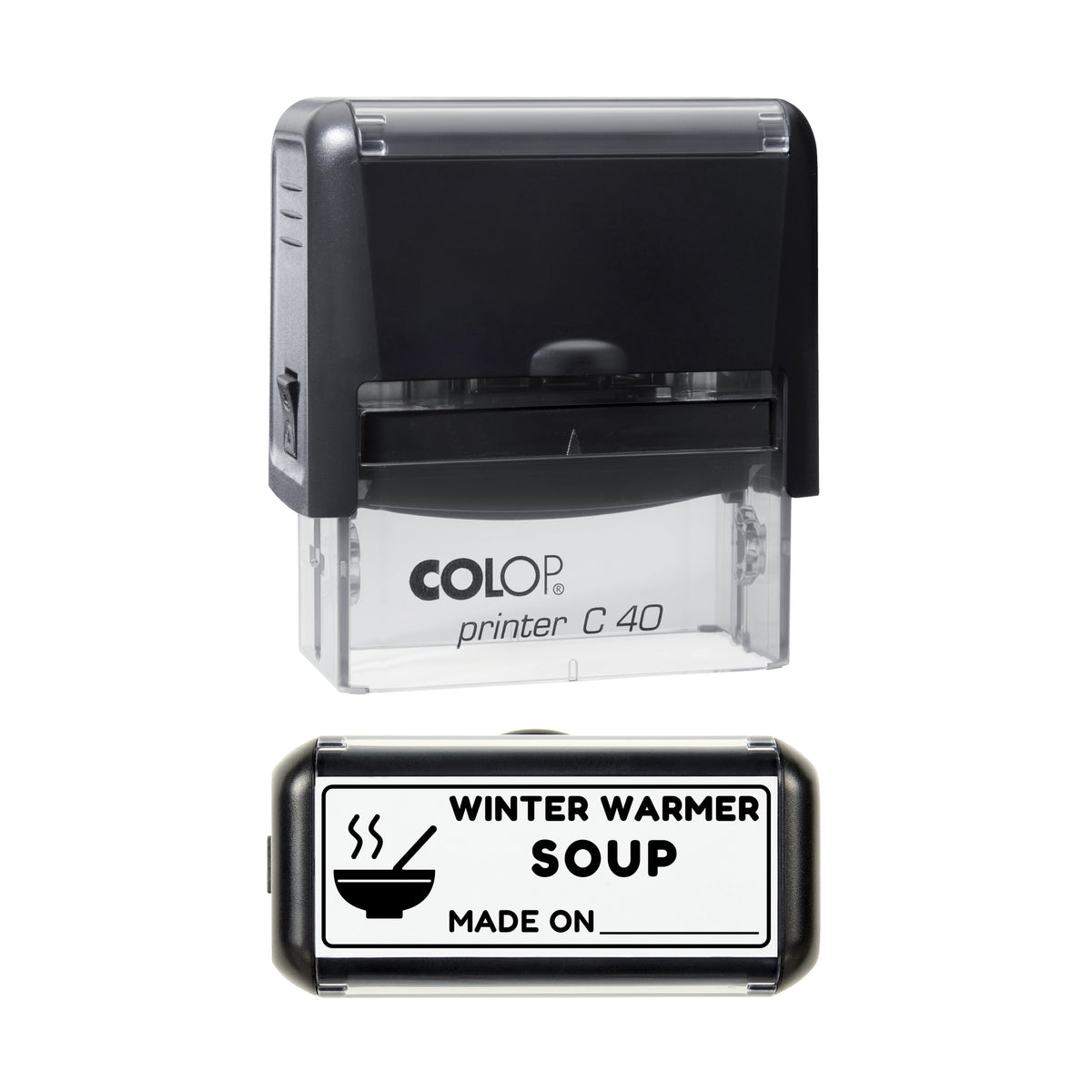 Winter Warmer Soup Label Stamp, COLOP C40, 58 x 22mm, black ink
