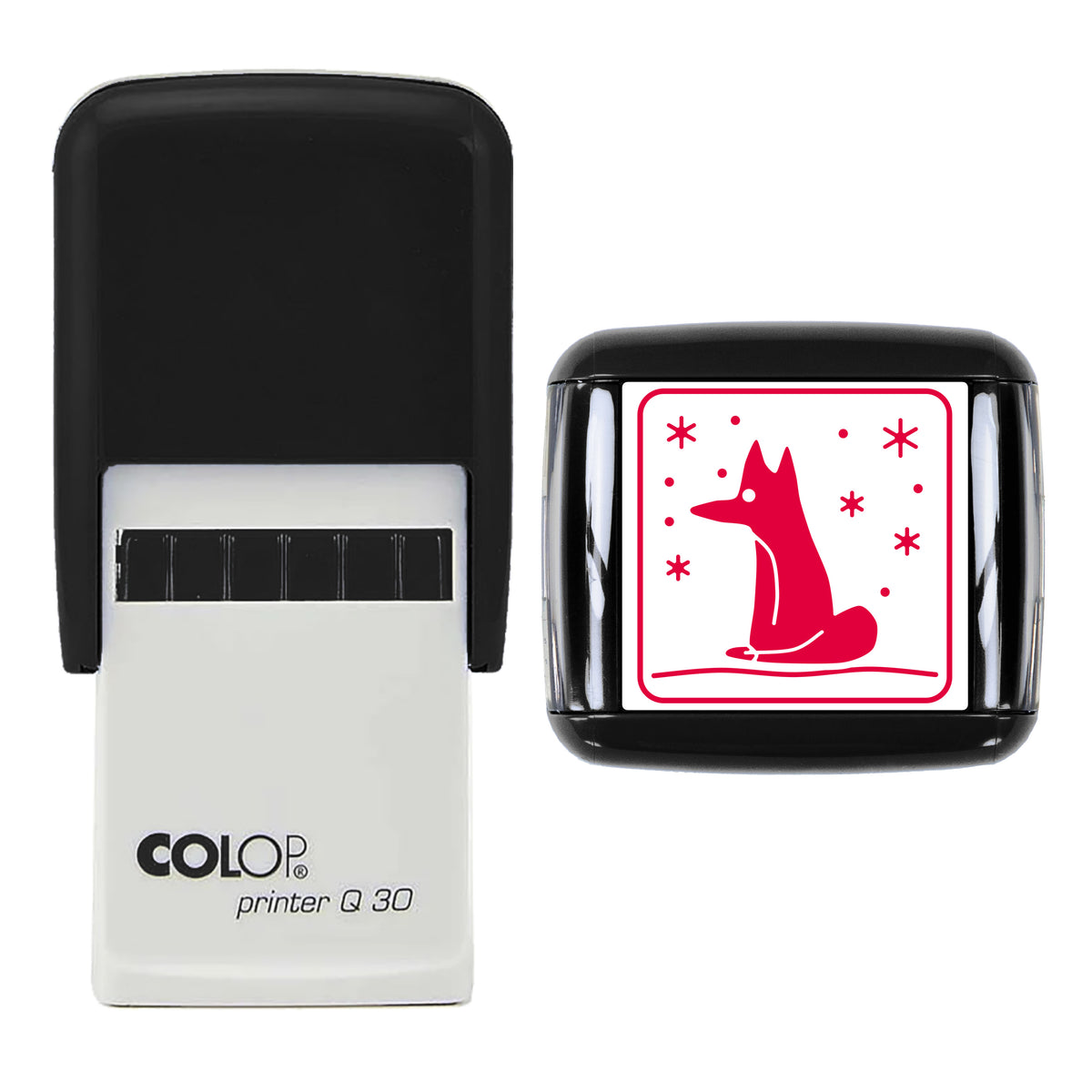 Winter Fox in Snow Christmas Stamp, COLOP Q30, 30 x 30mm, red ink