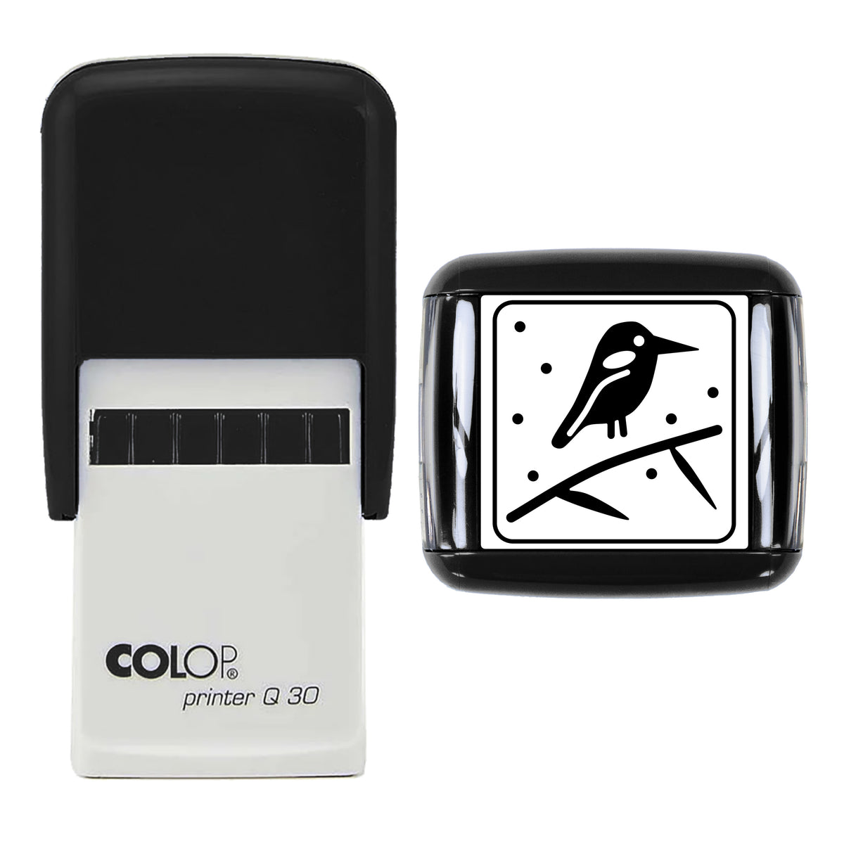 Kingfisher on Frosty Reed Christmas Stamp, COLOP Q30, 30 x 30mm, black ink
