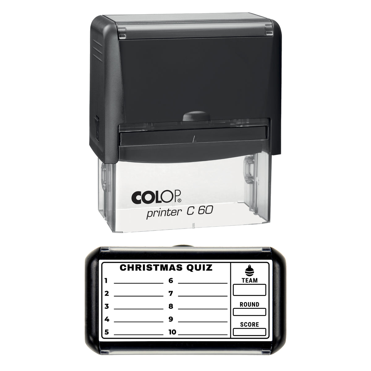 Christmas Quiz Answer Sheet Stamp, COLOP C60, 77 x 36mm, black ink