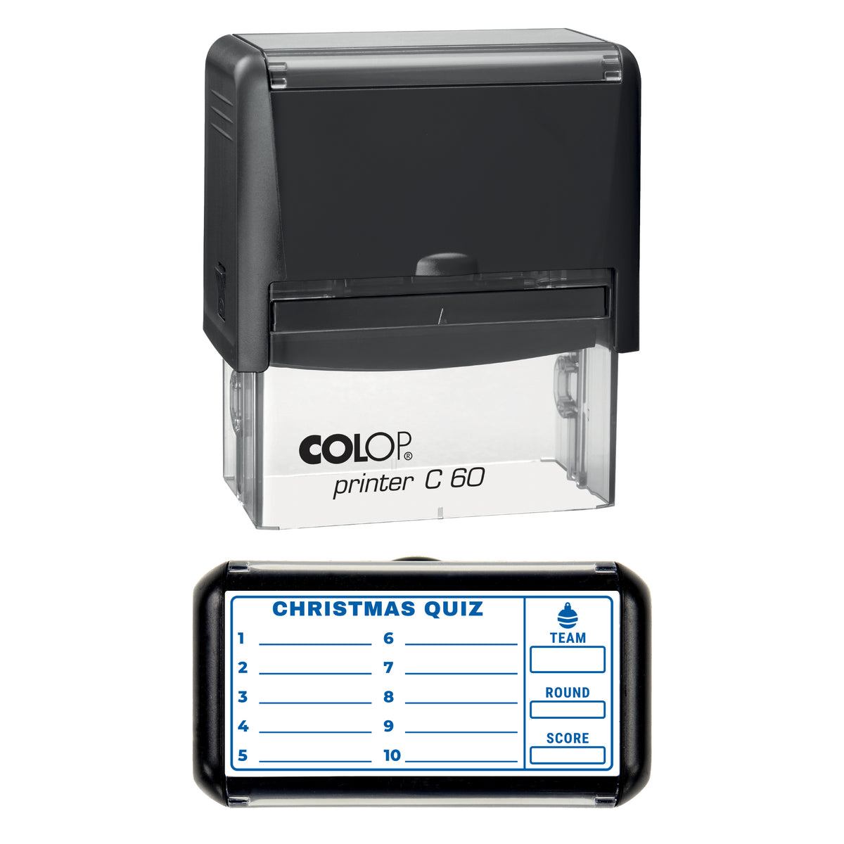 Christmas Quiz Answer Sheet Stamp, COLOP C60, 77 x 36mm, blue ink