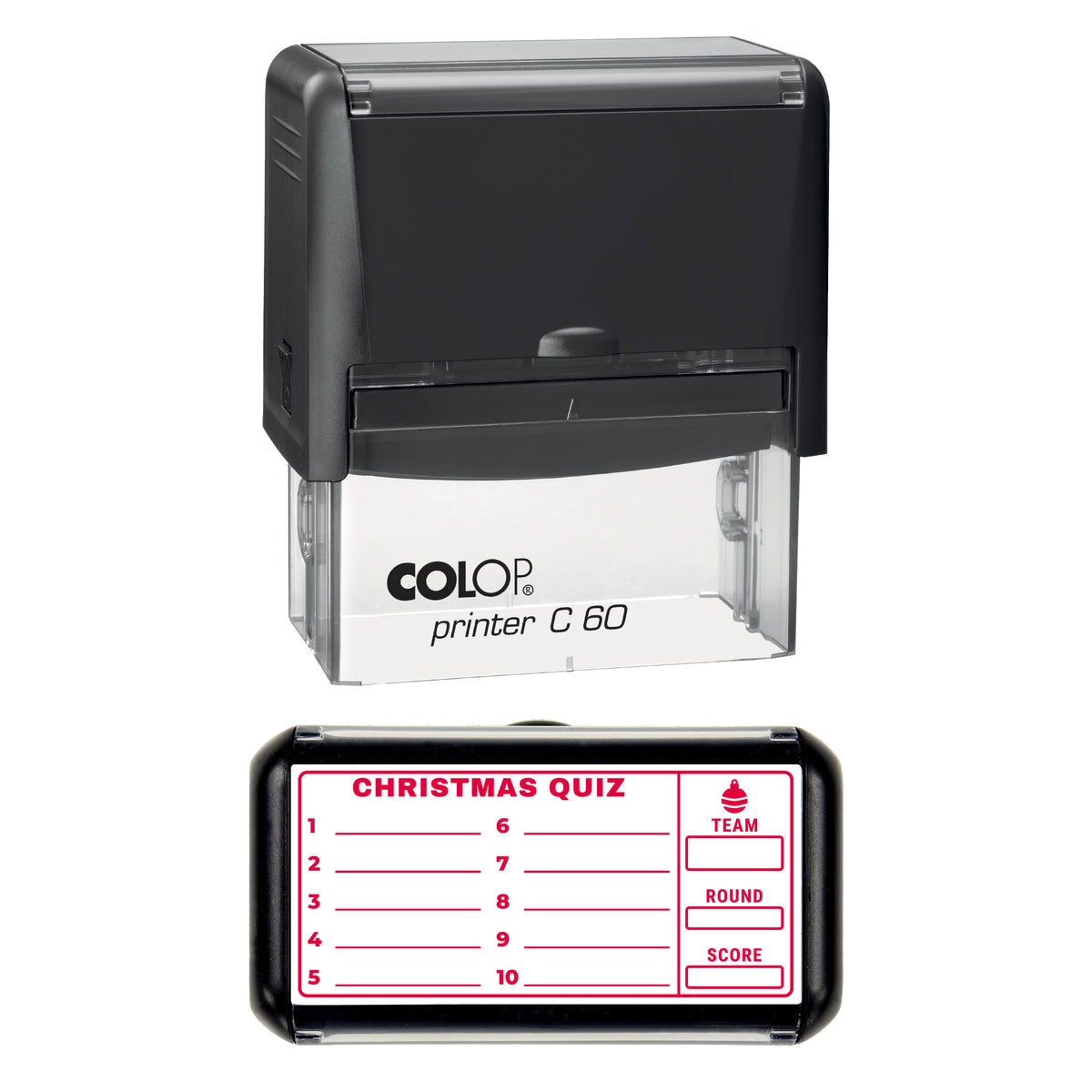 Christmas Quiz Answer Sheet Stamp, COLOP C60, 77 x 36mm, red ink