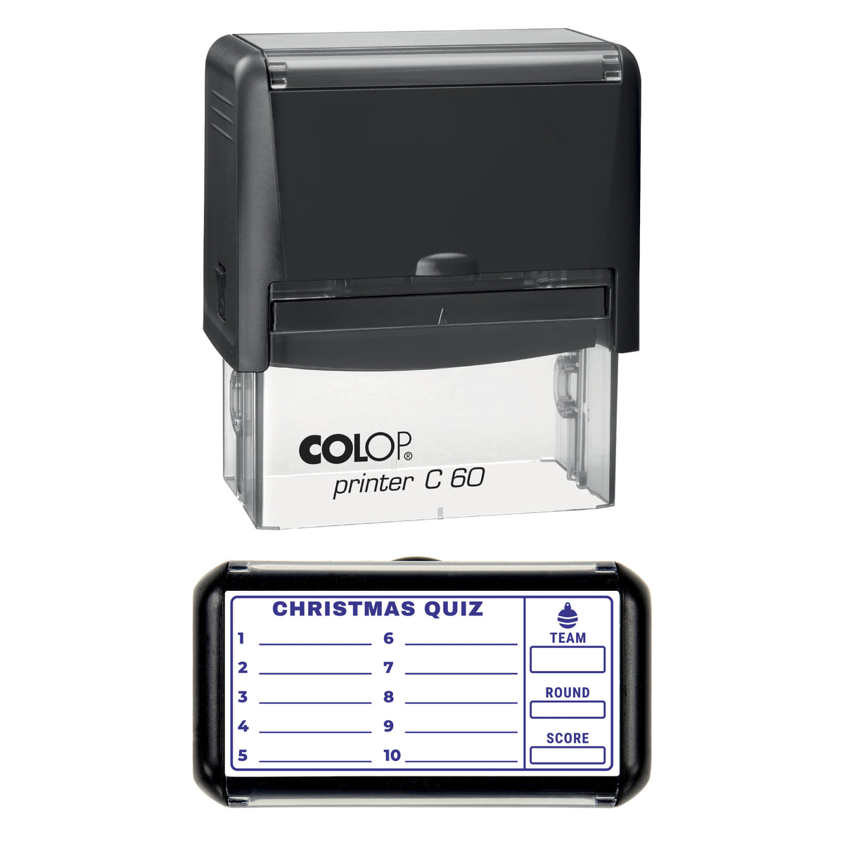 Christmas Quiz Answer Sheet Stamp, COLOP C60, 77 x 36mm, violet ink
