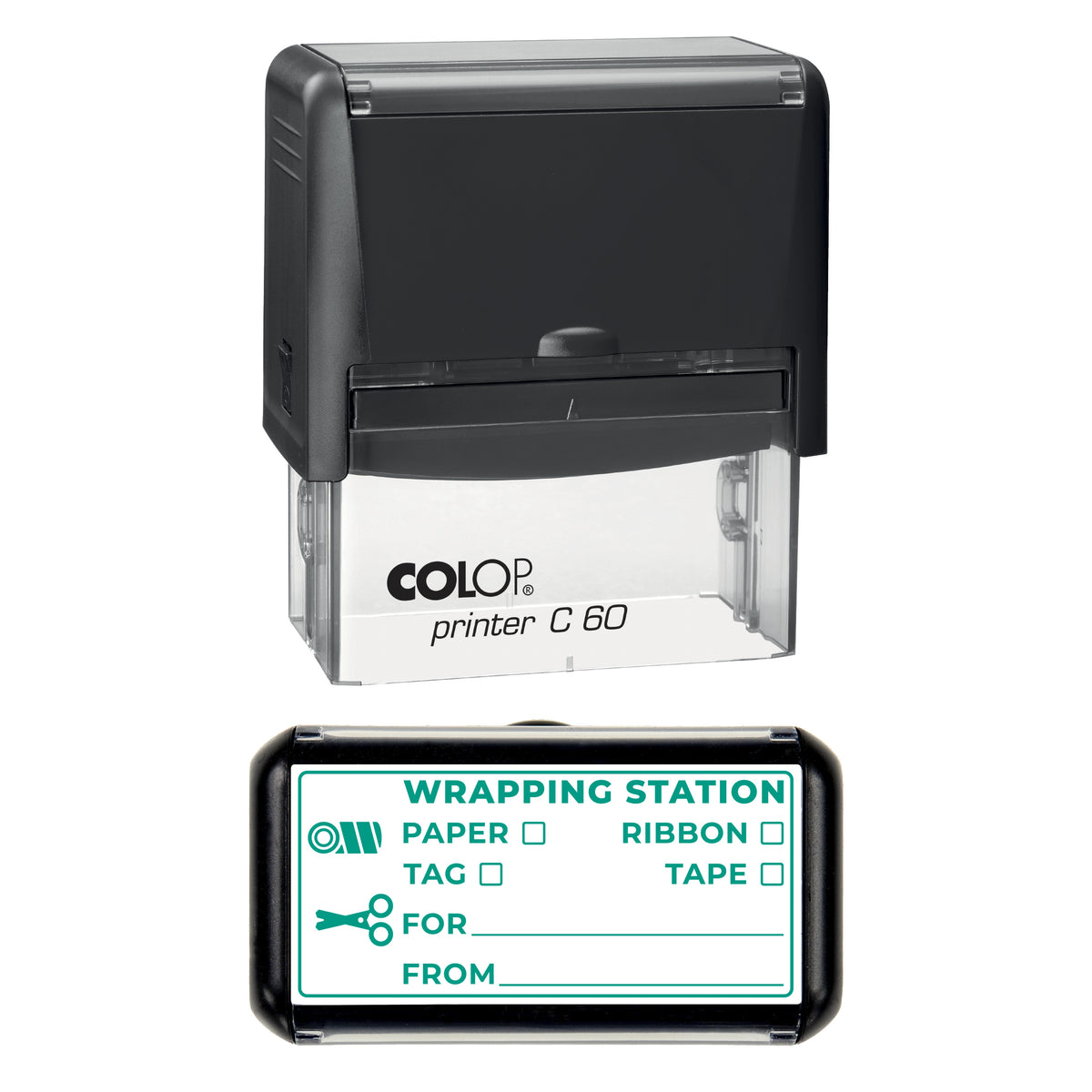 Christmas Wrapping Station Checklist Stamp, COLOP C60, 77 x 36mm, green ink