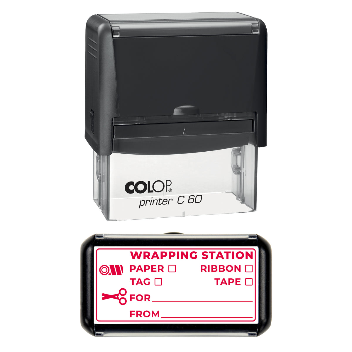 Christmas Wrapping Station Checklist Stamp, COLOP C60, 77 x 36mm, red ink