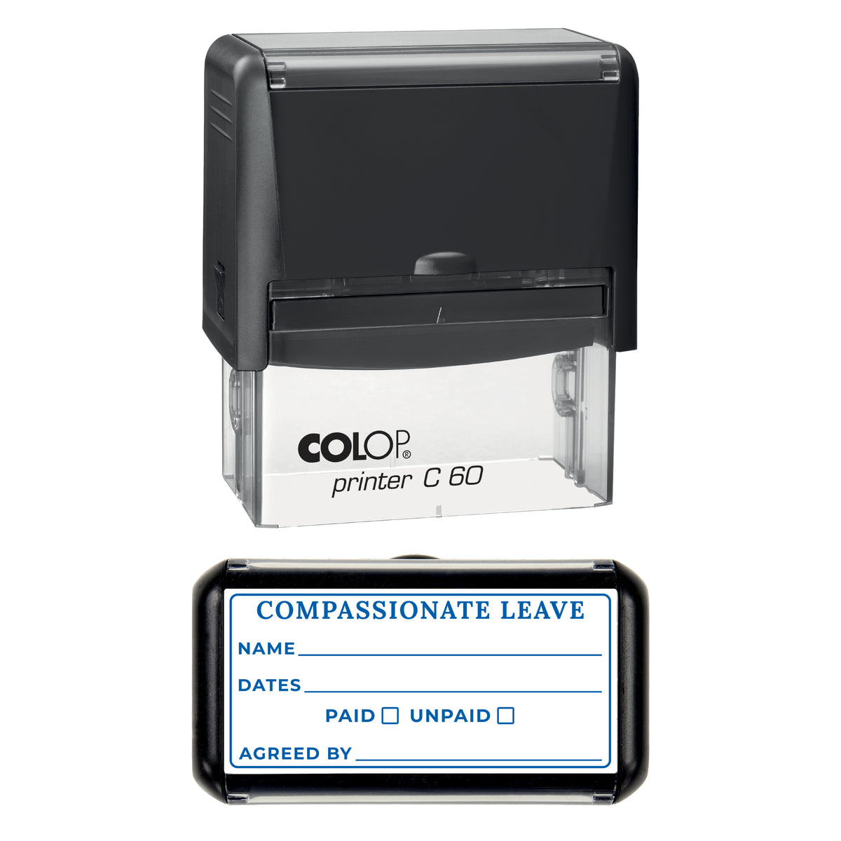 Compassionate Leave Stamp, COLOP C60, 77 x 36mm, blue ink