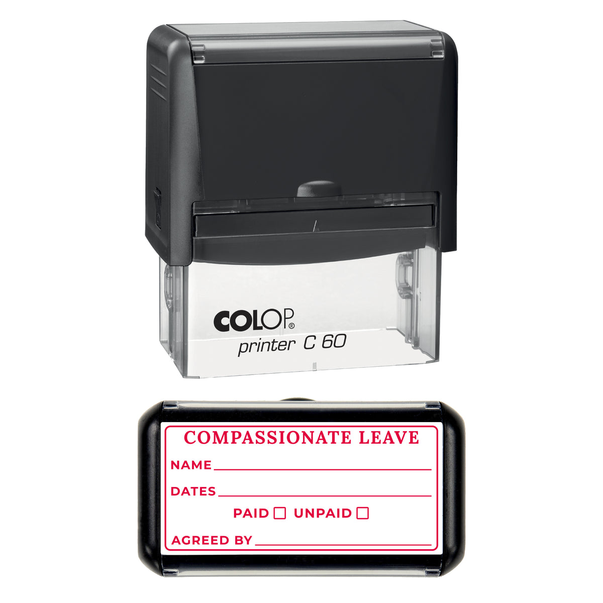 Compassionate Leave Stamp, COLOP C60, 77 x 36mm, red ink