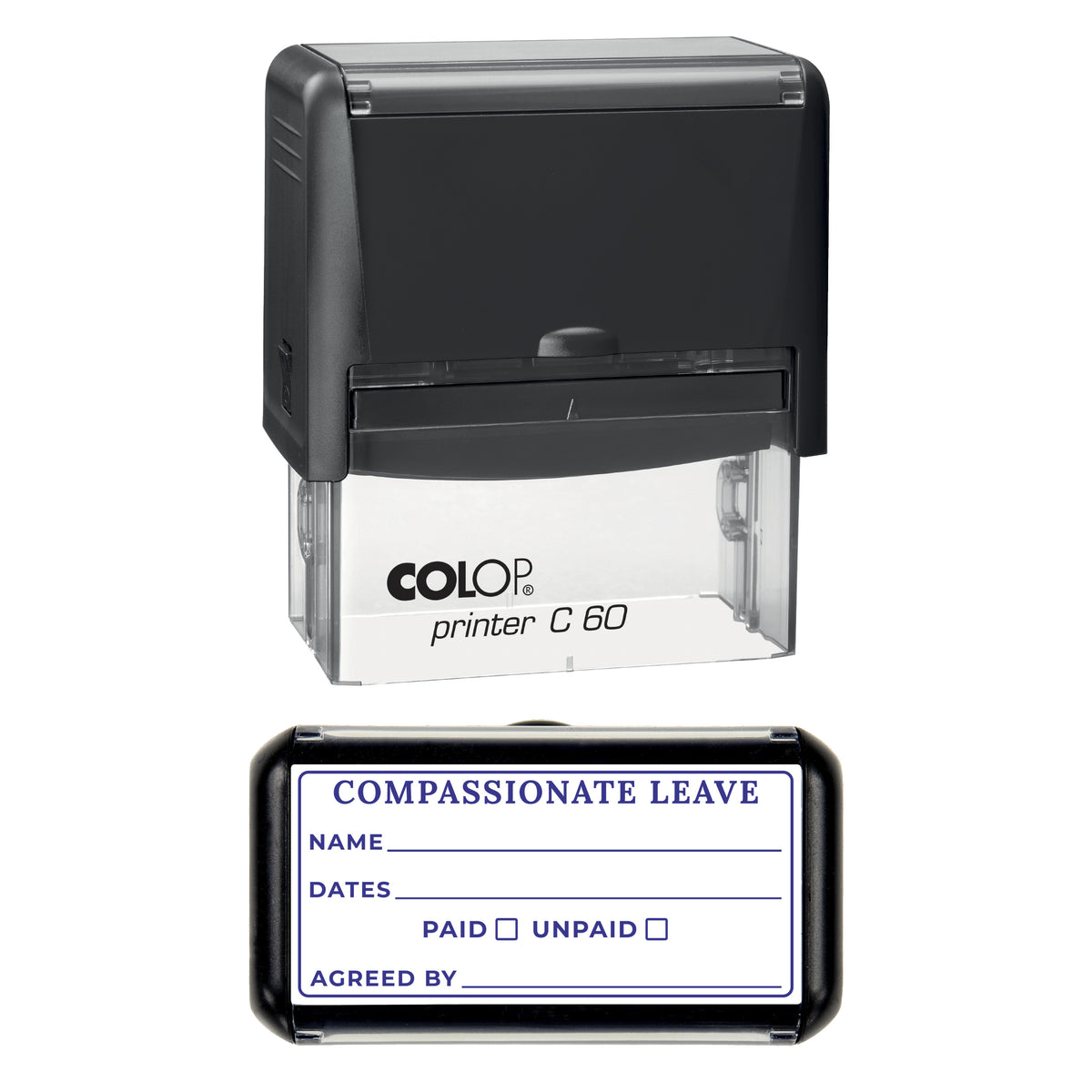 Compassionate Leave Stamp, COLOP C60, 77 x 36mm, violet ink