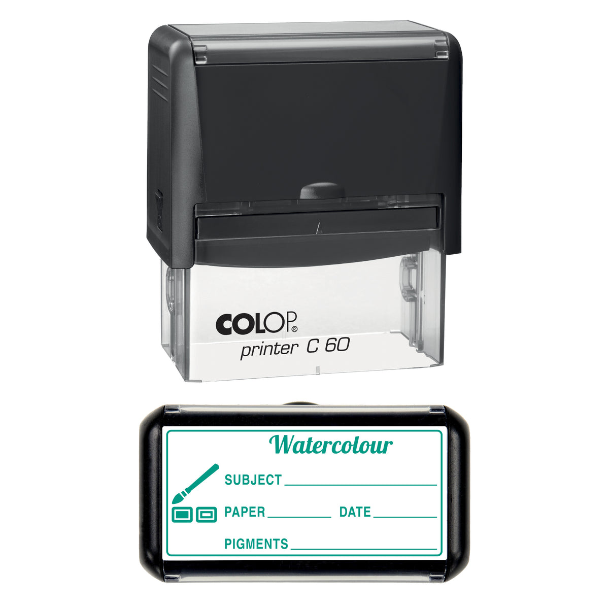 Watercolour Session Log Stamp, COLOP C60, 77 x 36mm, green ink