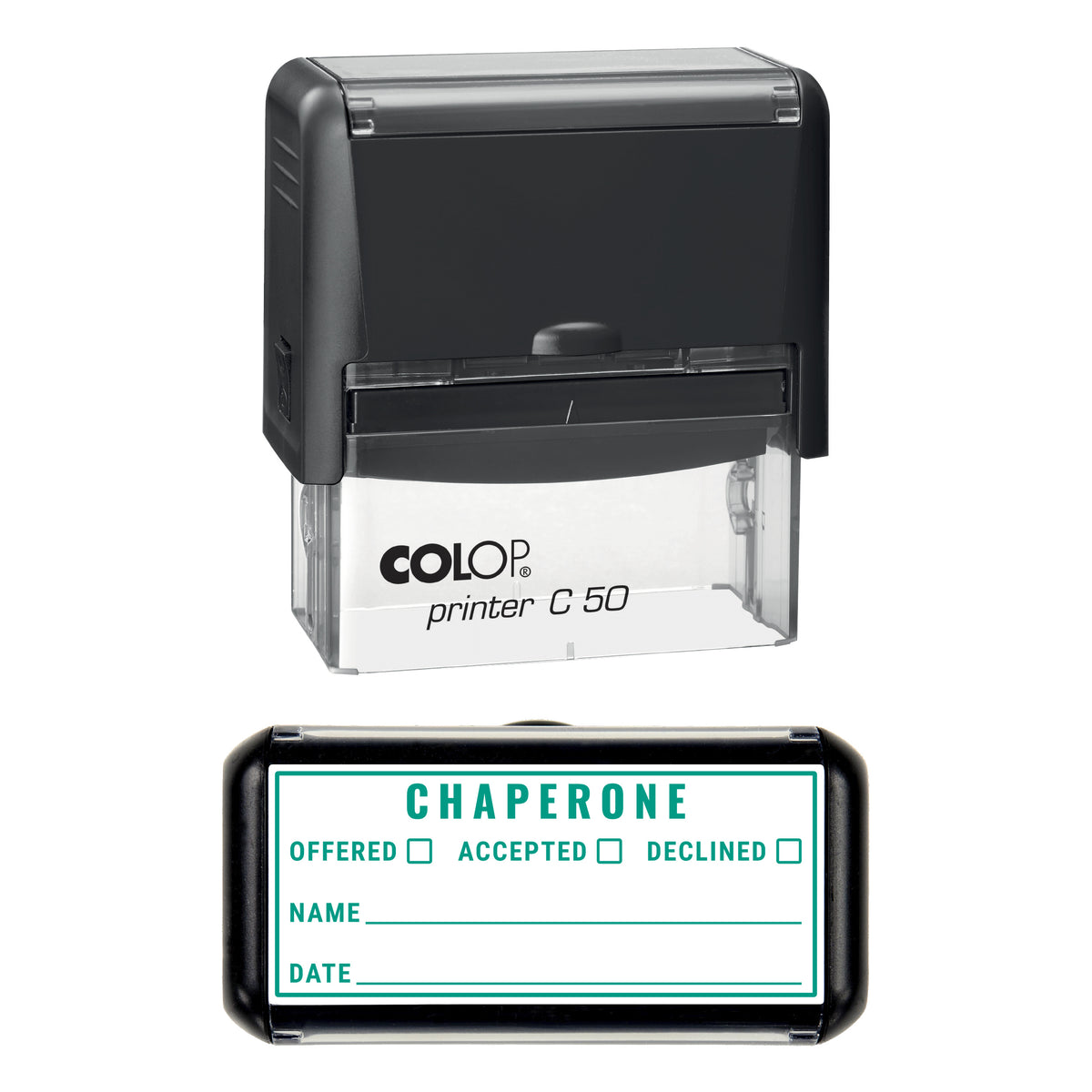 Chaperone Stamp, COLOP C50, 70 x 30mm, green ink