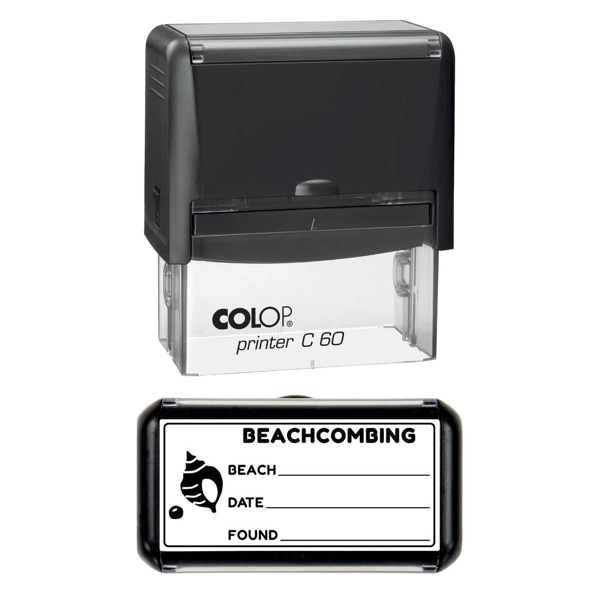 Beachcombing Finds Log Stamp, COLOP C60, 77 x 36mm, black ink
