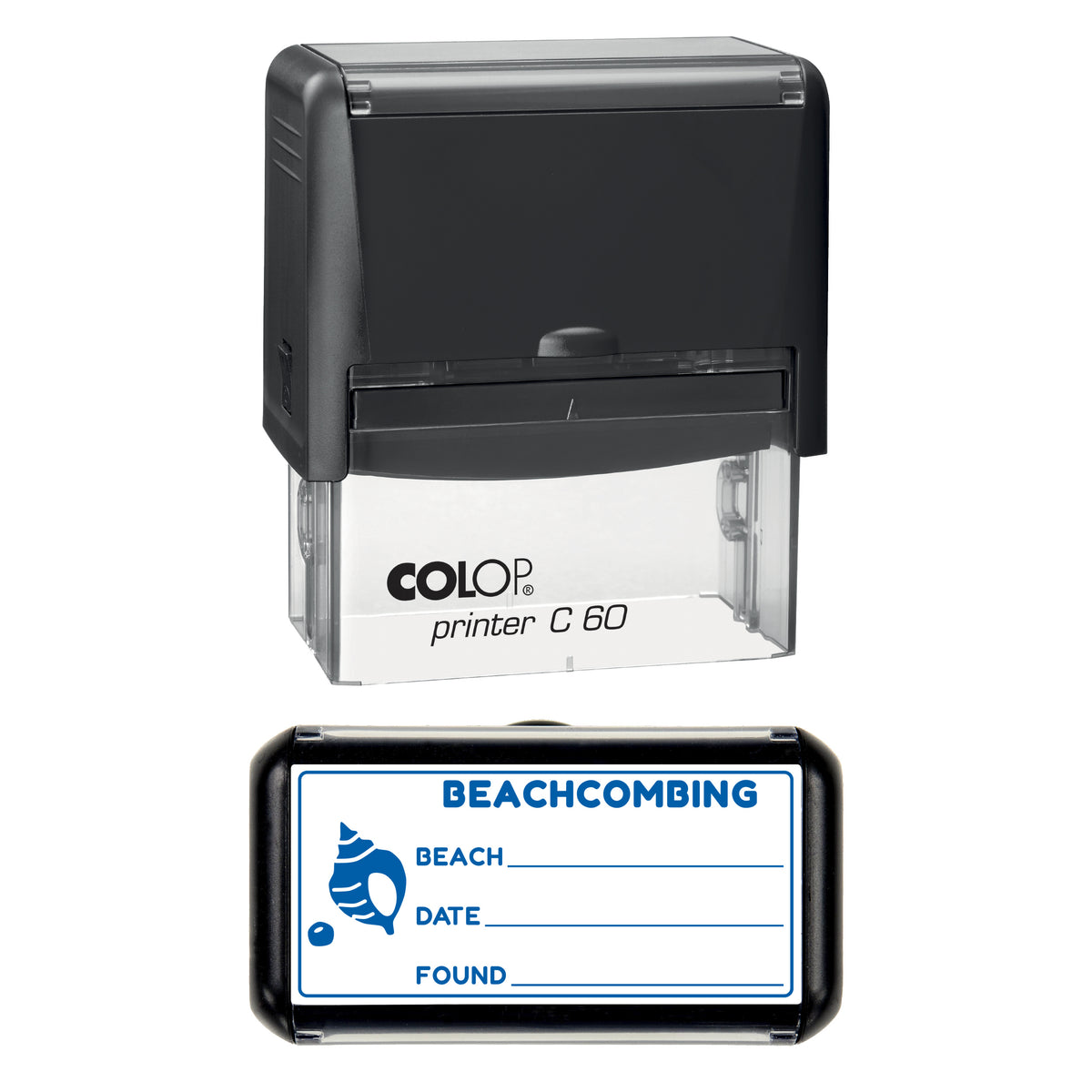 Beachcombing Finds Log Stamp, COLOP C60, 77 x 36mm, blue ink