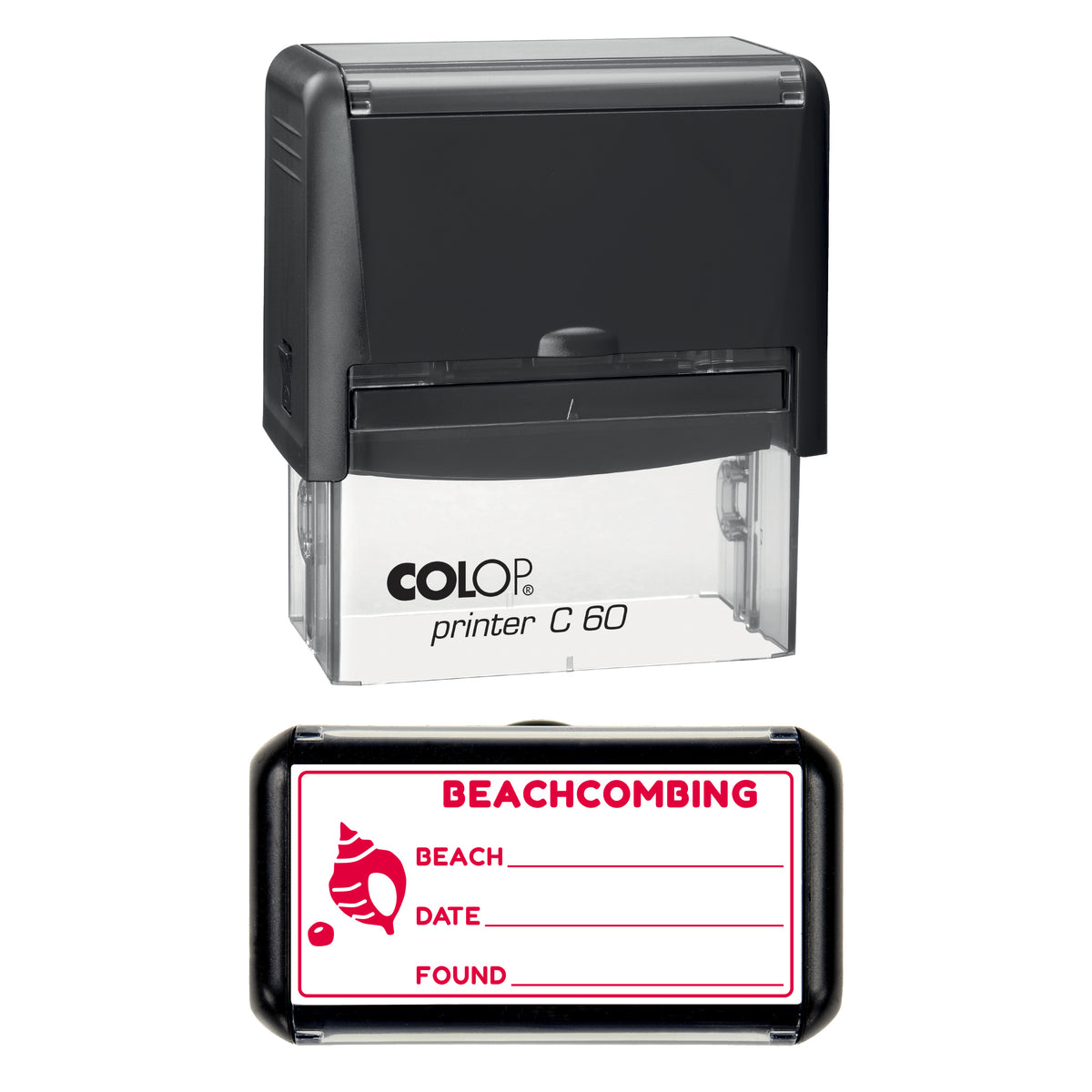 Beachcombing Finds Log Stamp, COLOP C60, 77 x 36mm, red ink