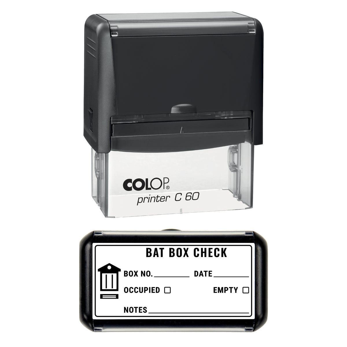 Bat Box Check Log Stamp, COLOP C60, 77 x 36mm, black ink