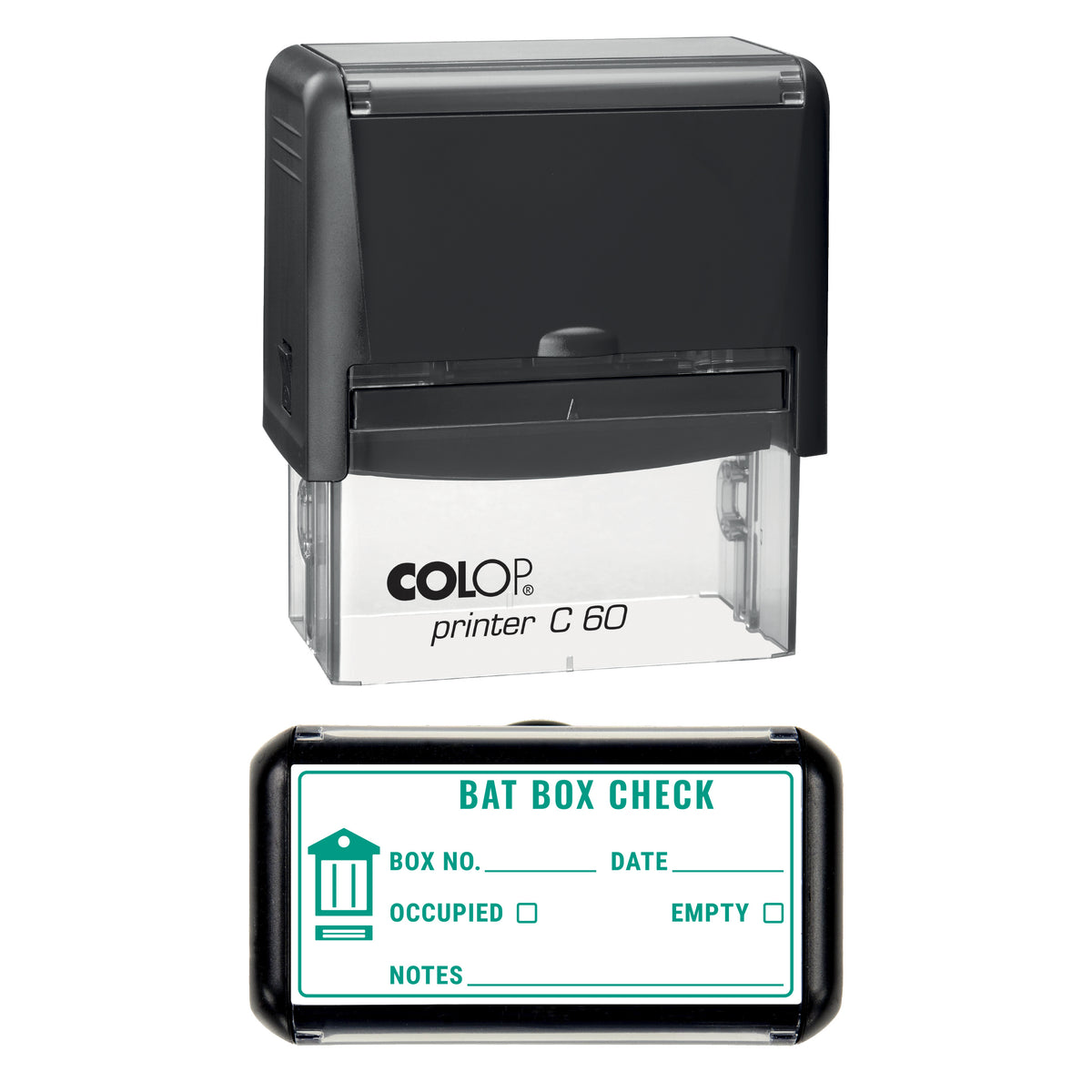 Bat Box Check Log Stamp, COLOP C60, 77 x 36mm, green ink